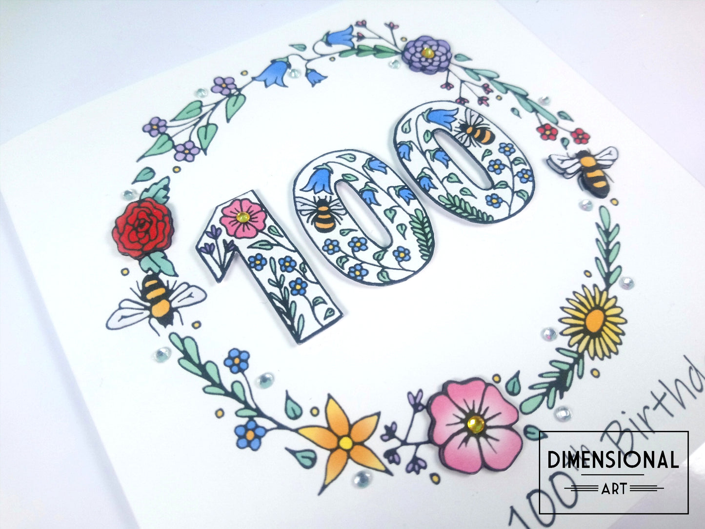 100th Flowers and Bees Birthday Card