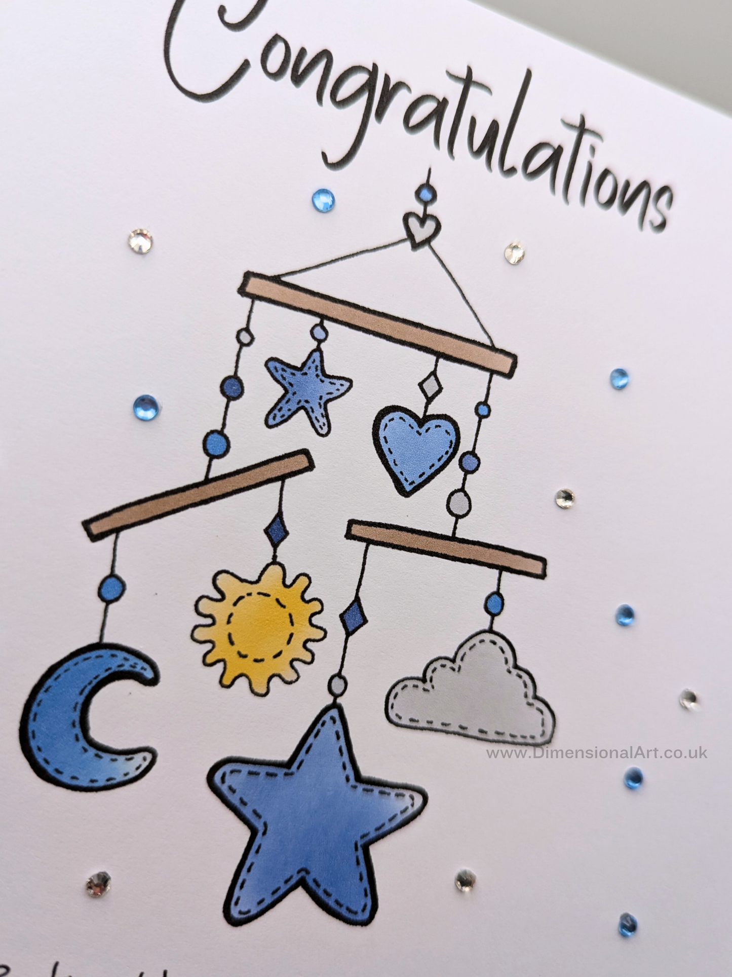 Mobile - BLUE - Congratulate welcome to the world little one - New Baby Card