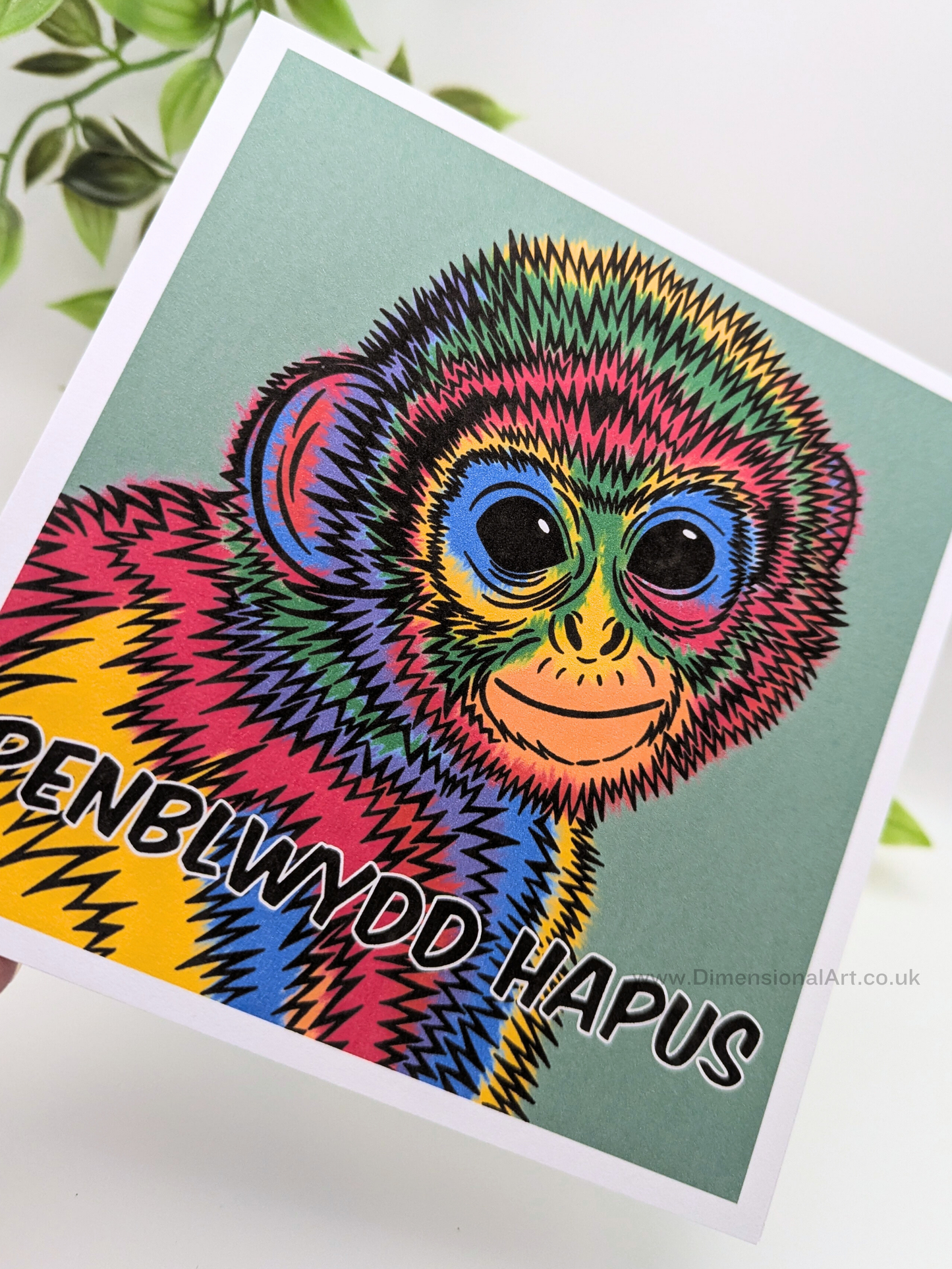 Pop art Monkey Penblwydd Hapus (Birthday Card)