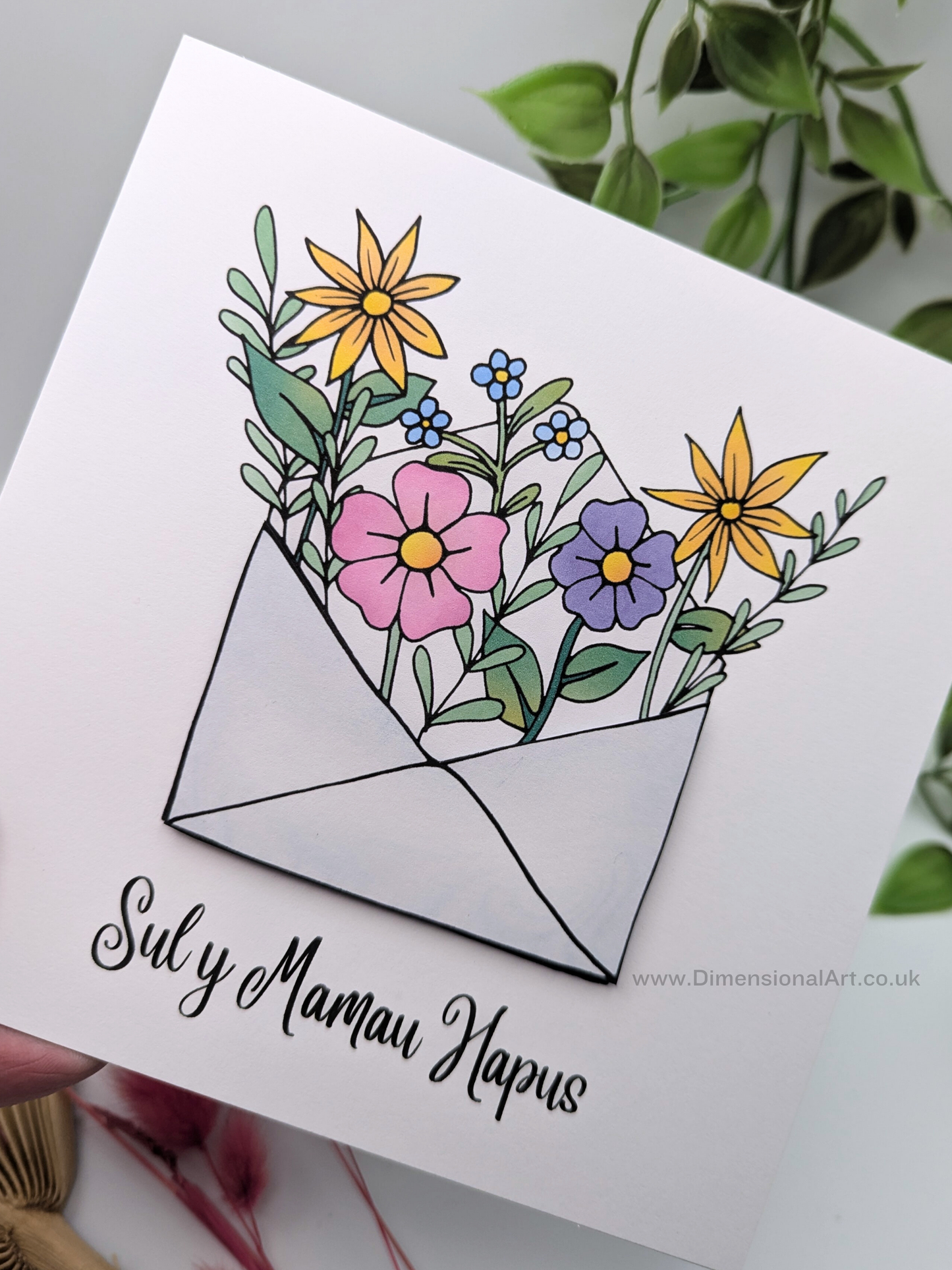 Flower Envelope Sul y mamau hapus (Mothers day) WELSH