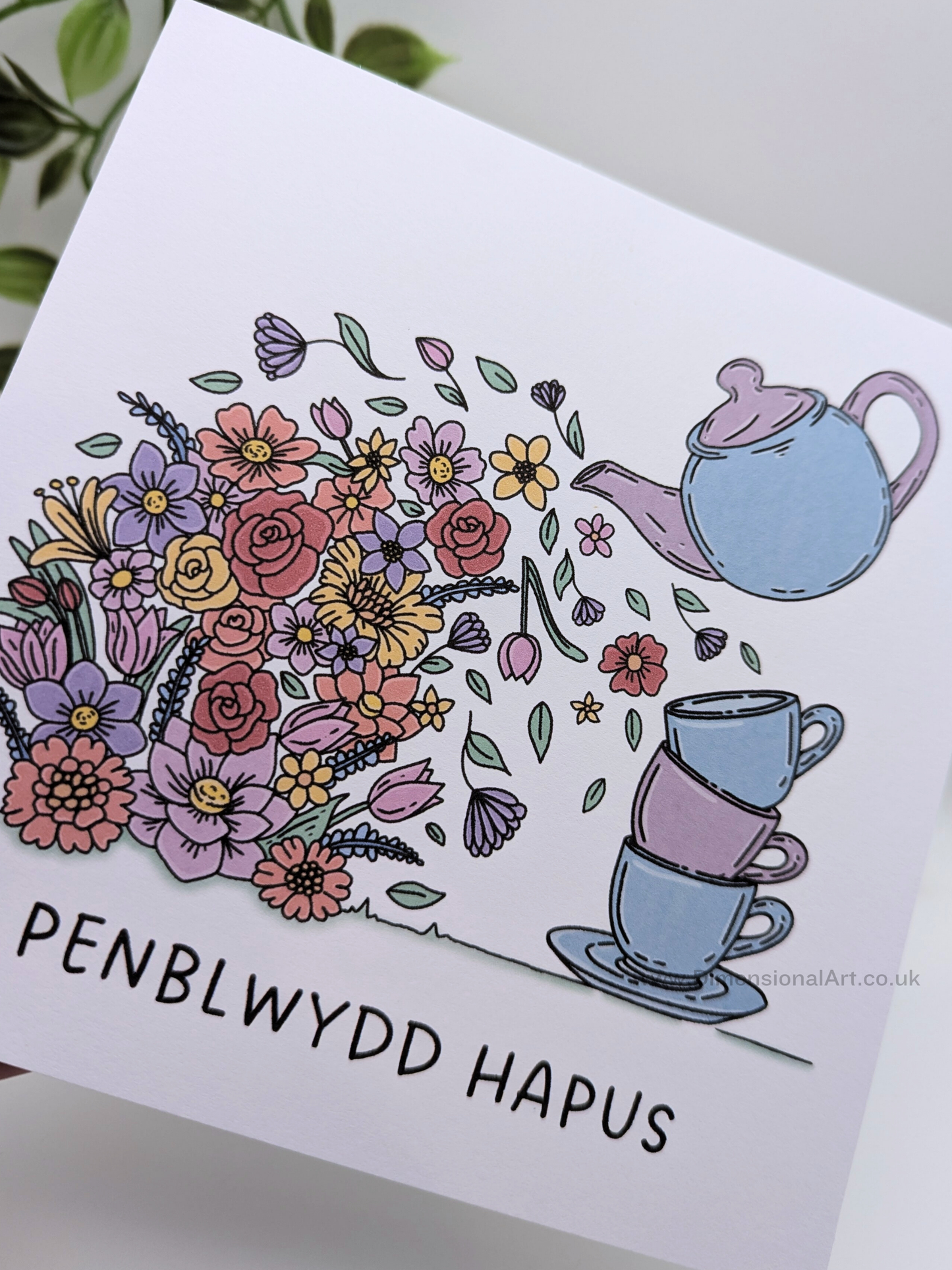Teapot Flowers Penblwydd Hapus (Birthday Card)