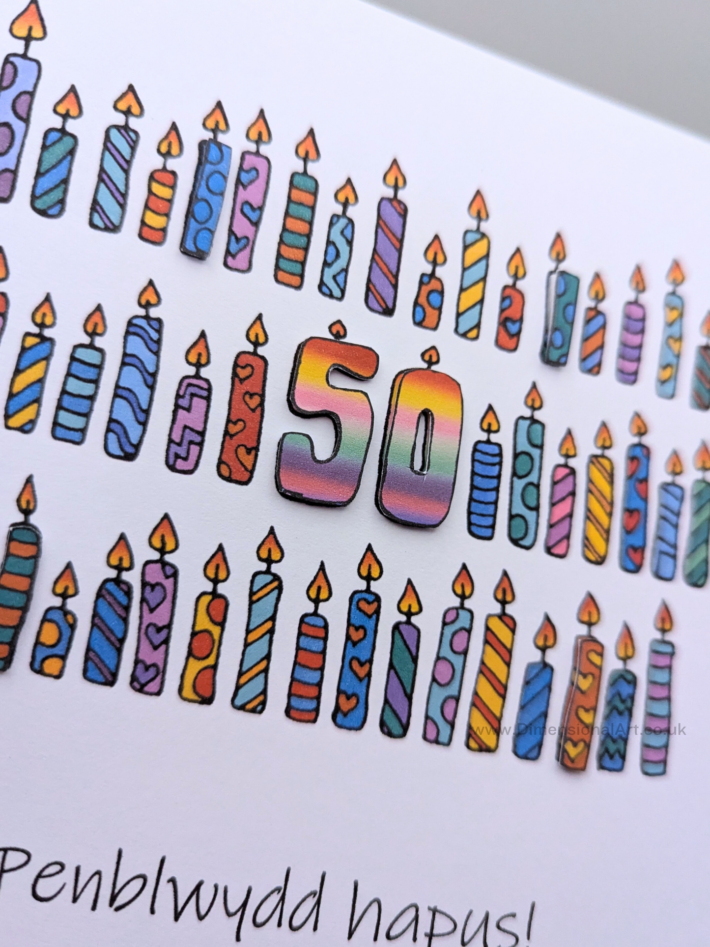 50th Candles Penblwydd Hapus (Birthday) Card 50