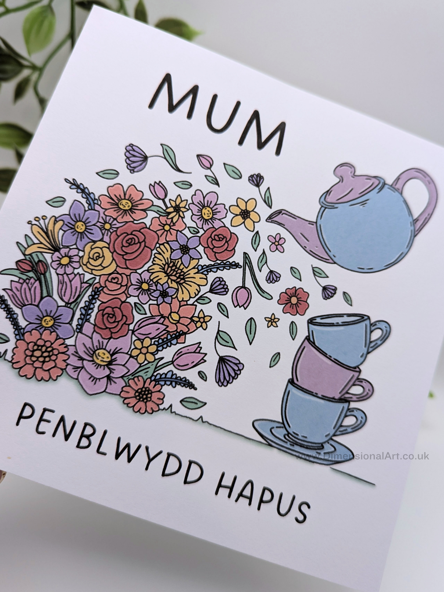 MUM Teapot Flowers Penblwydd Hapus (Birthday Card)