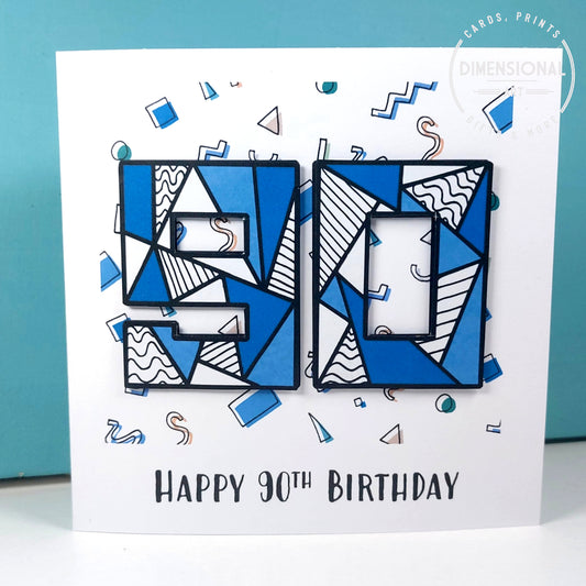 Blue retro 90th Birthday Card