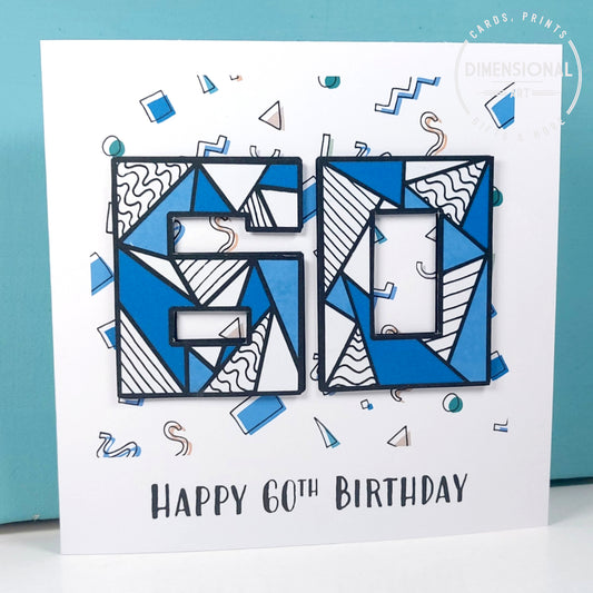 Blue retro 60th Birthday Card