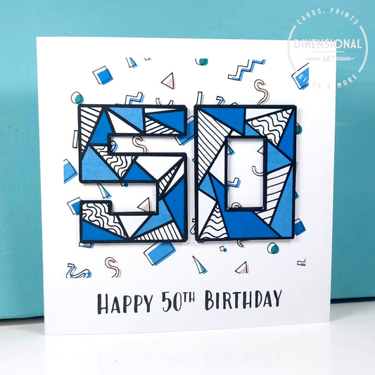 Blue retro 50th Birthday Card