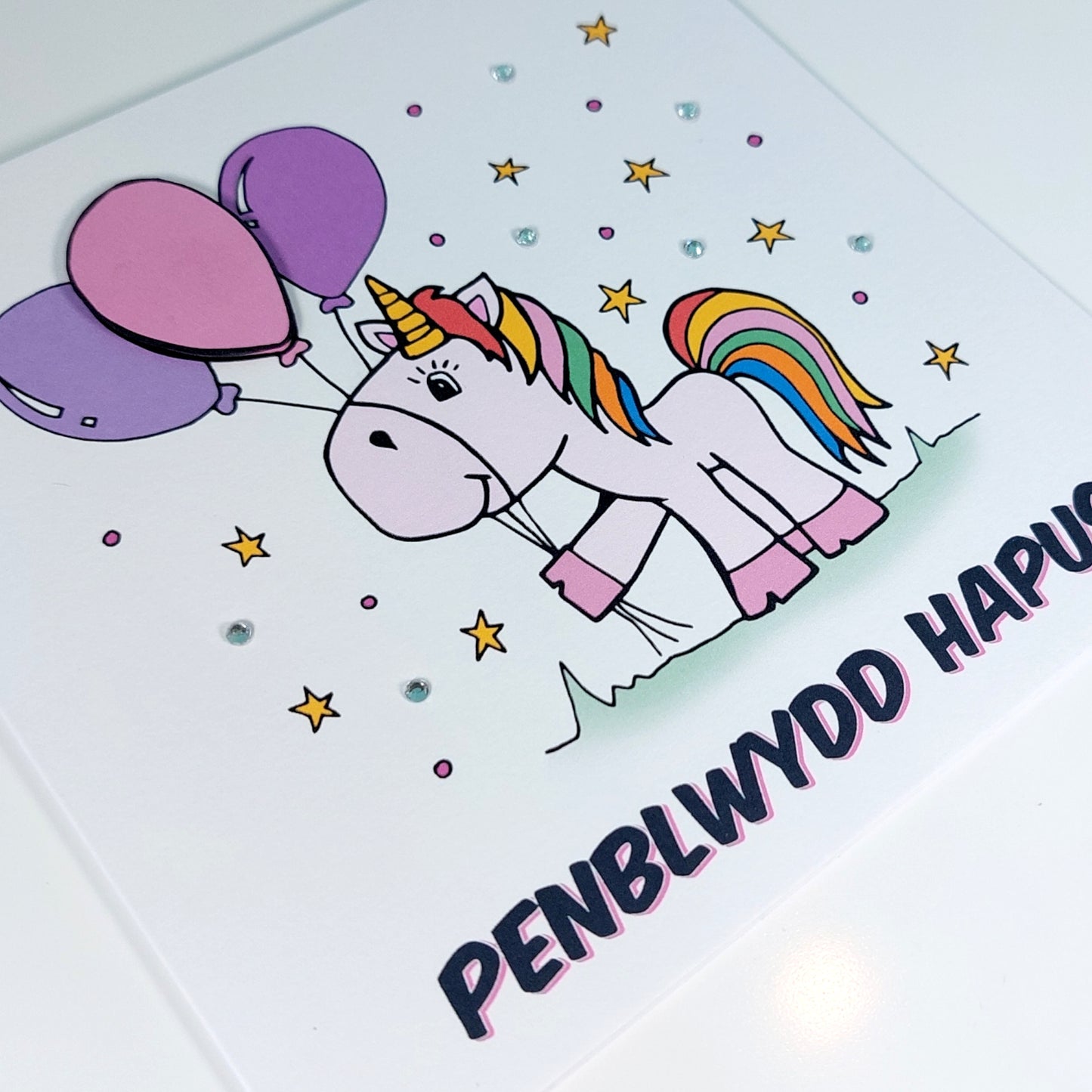 Unicorn Penblwydd Hapus (Birthday) WELSH