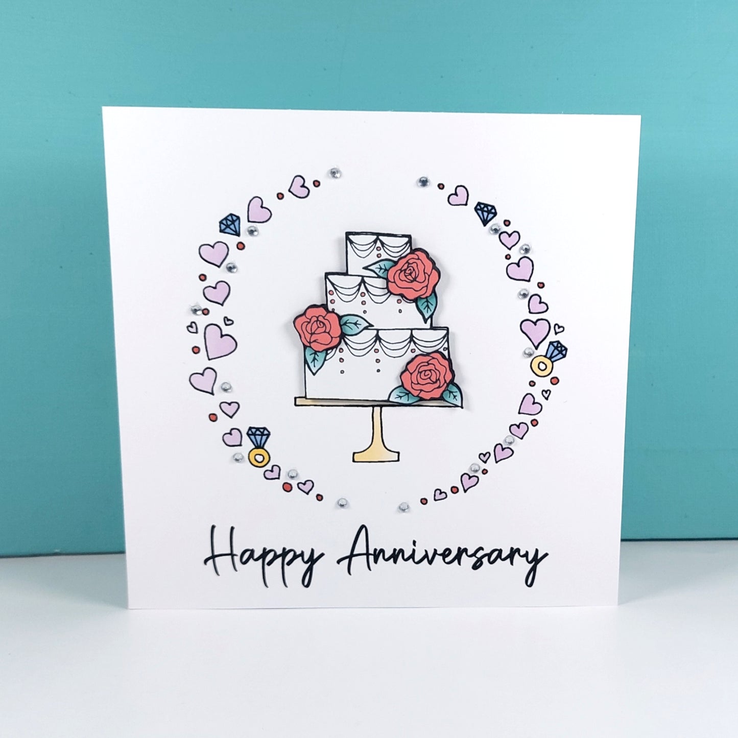 Anniversary Cake Card (Pink Roses)