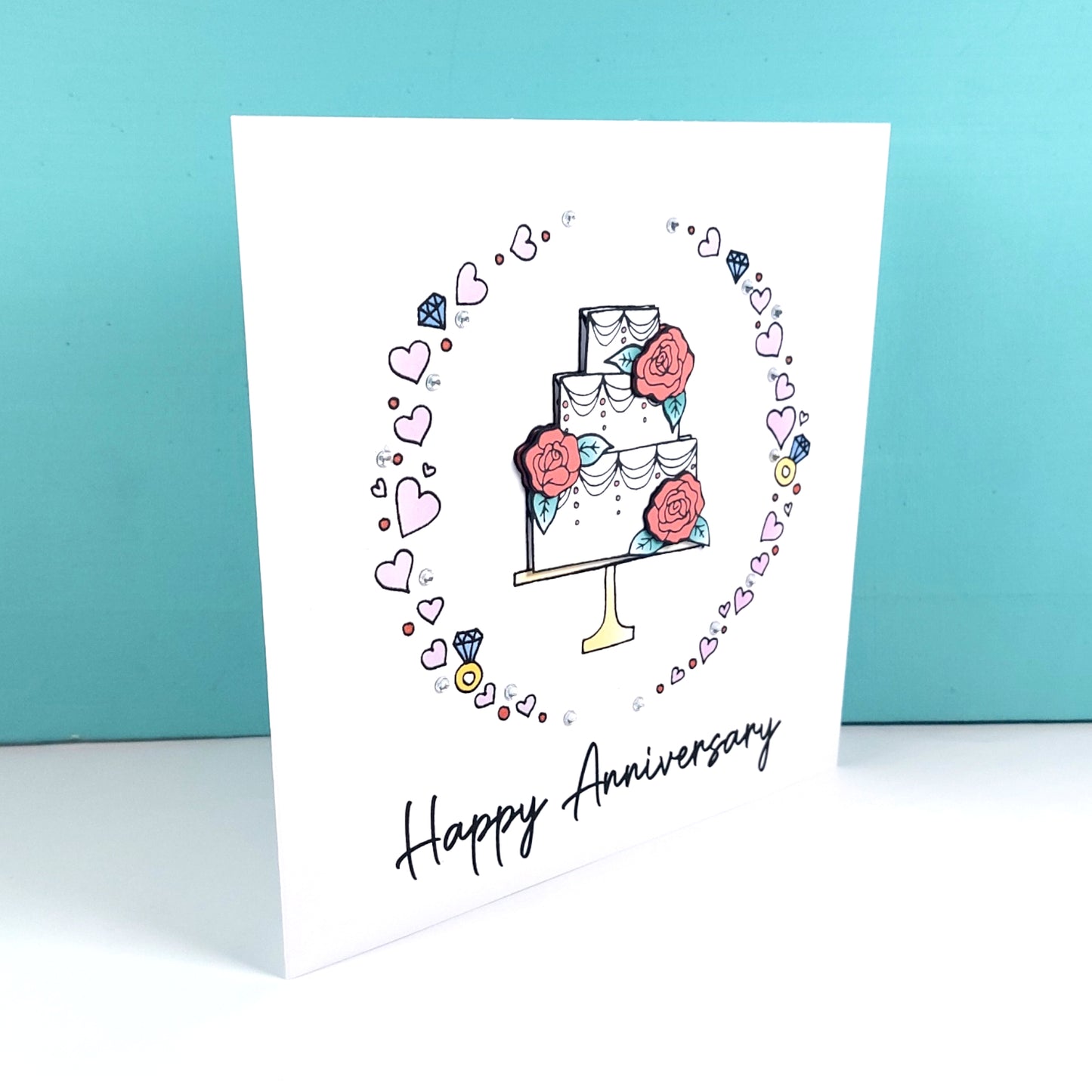 Anniversary Cake Card (Pink Roses)