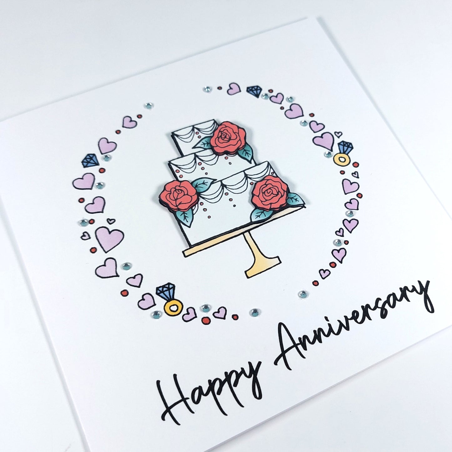 Anniversary Cake Card (Pink Roses)