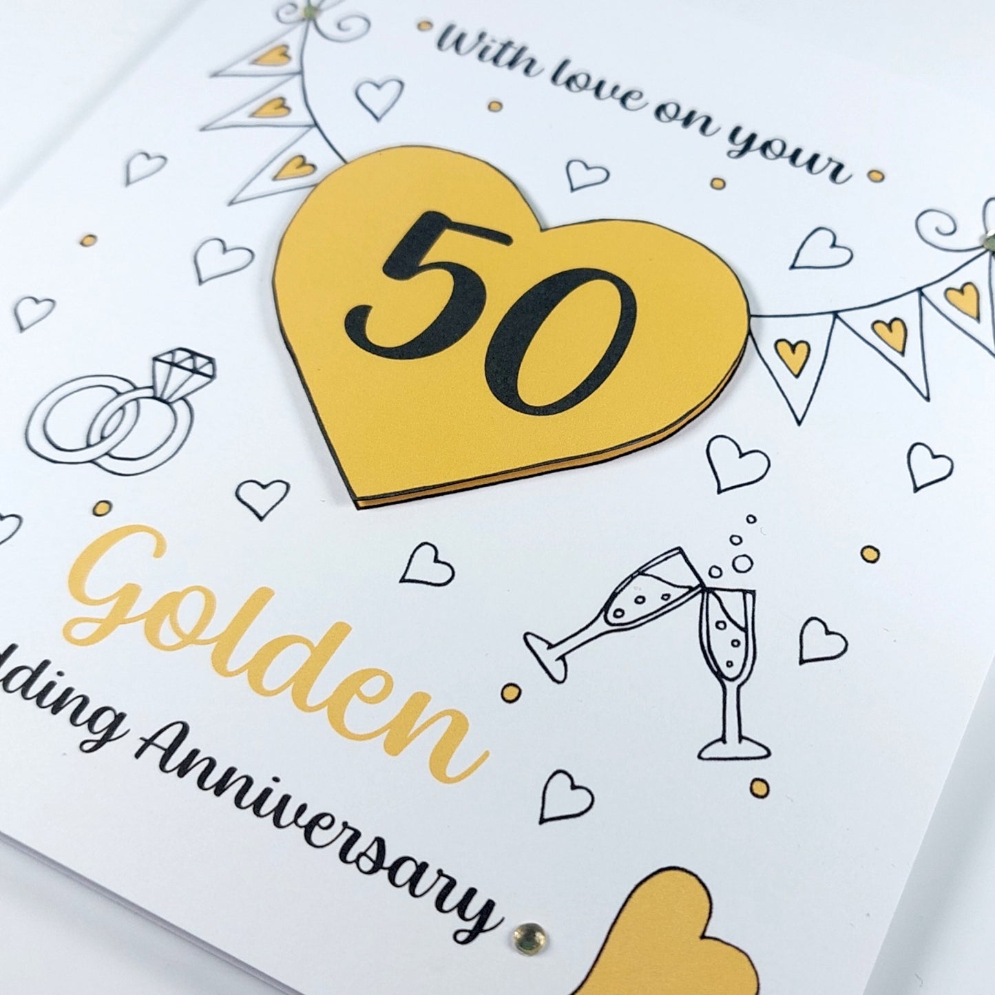 50th Gold Heart Anniversary Card