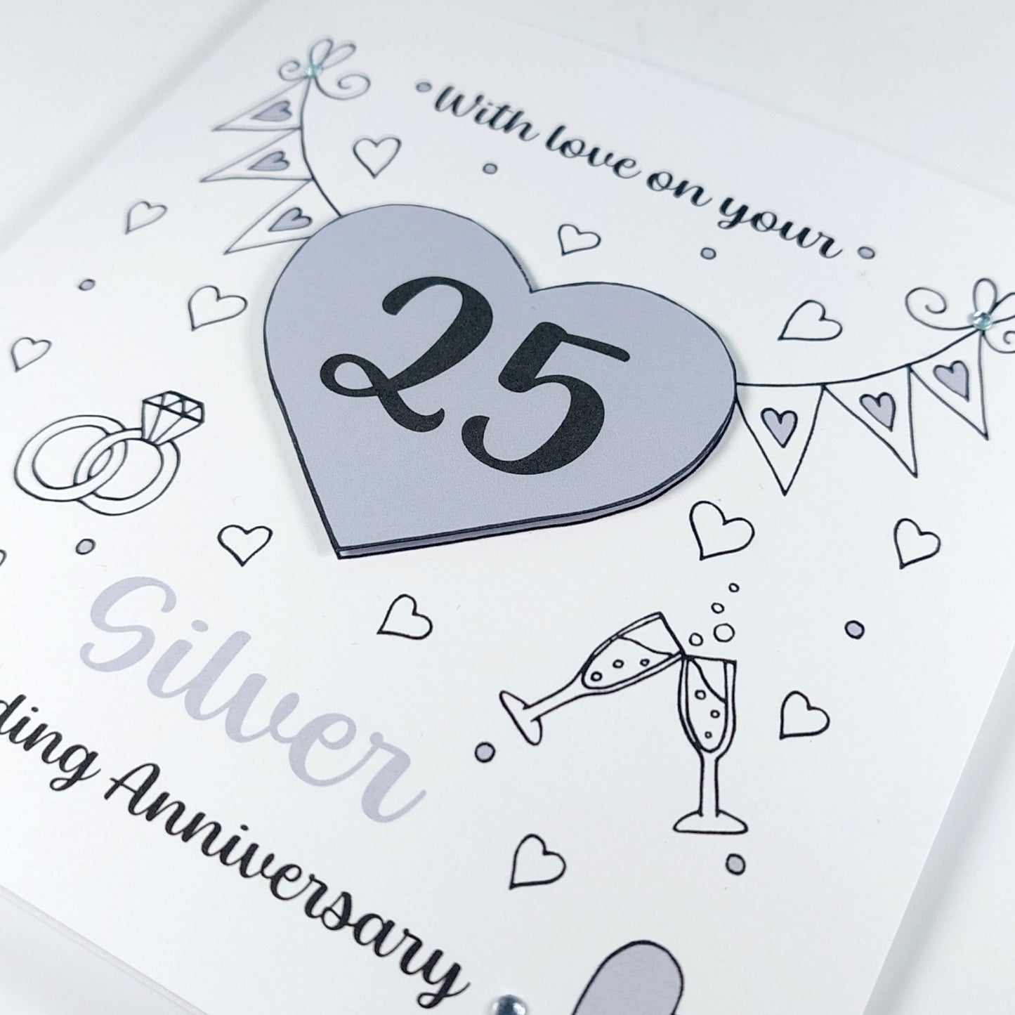 25th Silver Heart Anniversary Card