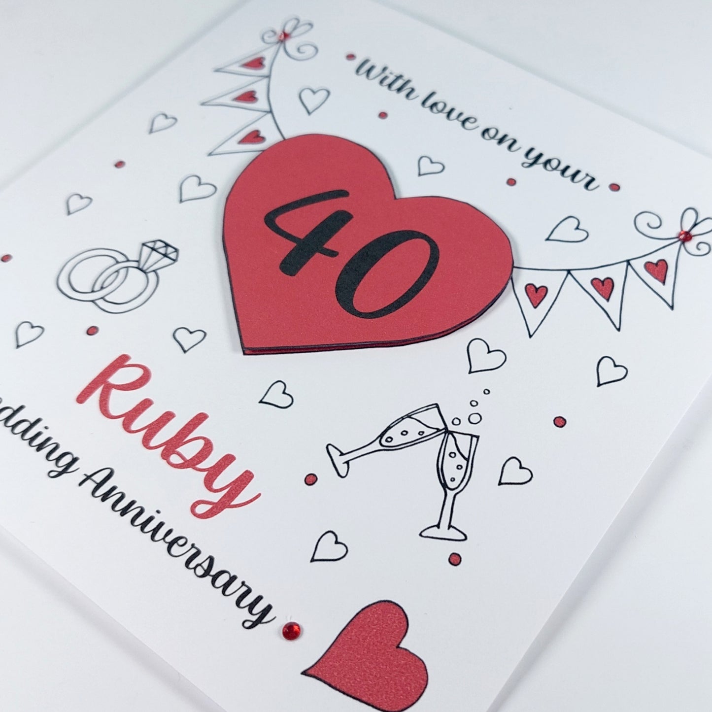 40th Ruby Heart Anniversary Card