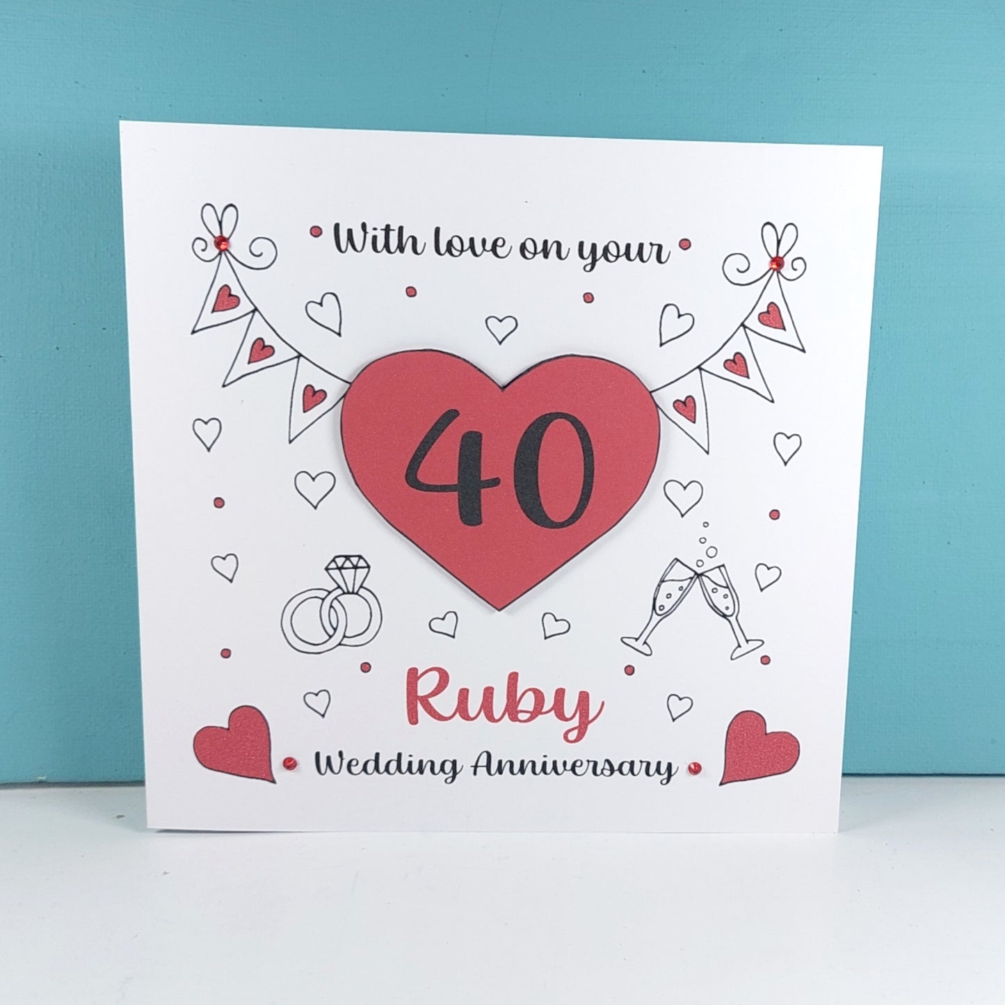 40th Ruby Heart Anniversary Card