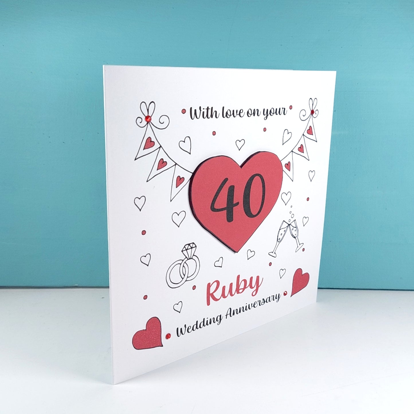 40th Ruby Heart Anniversary Card
