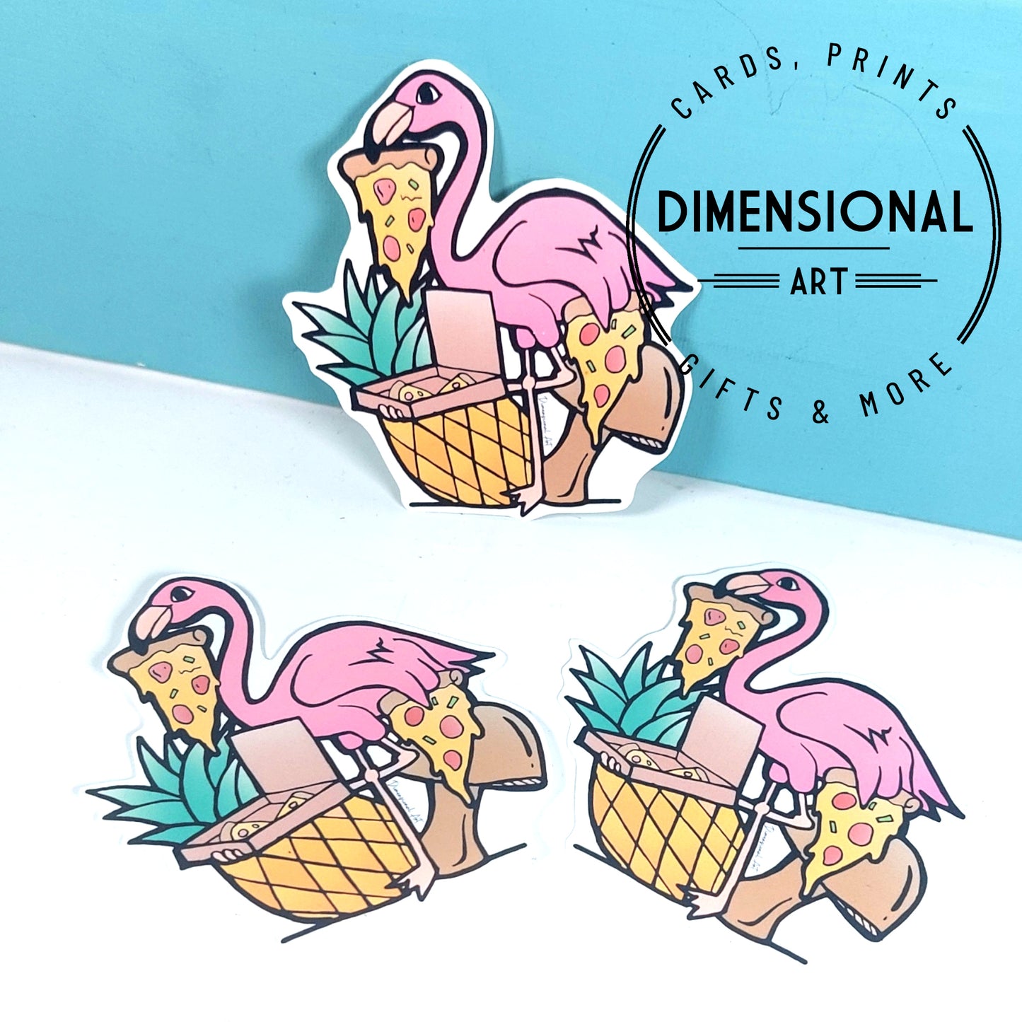 Pink Flamingo and Pizza Sticker