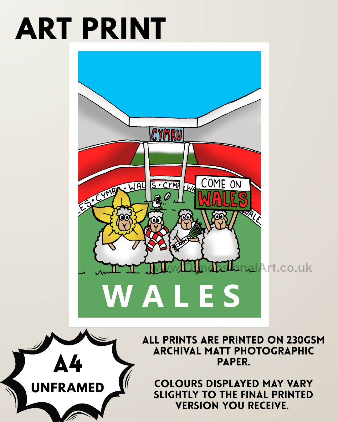 Wales Rugby Sheep A4 Print