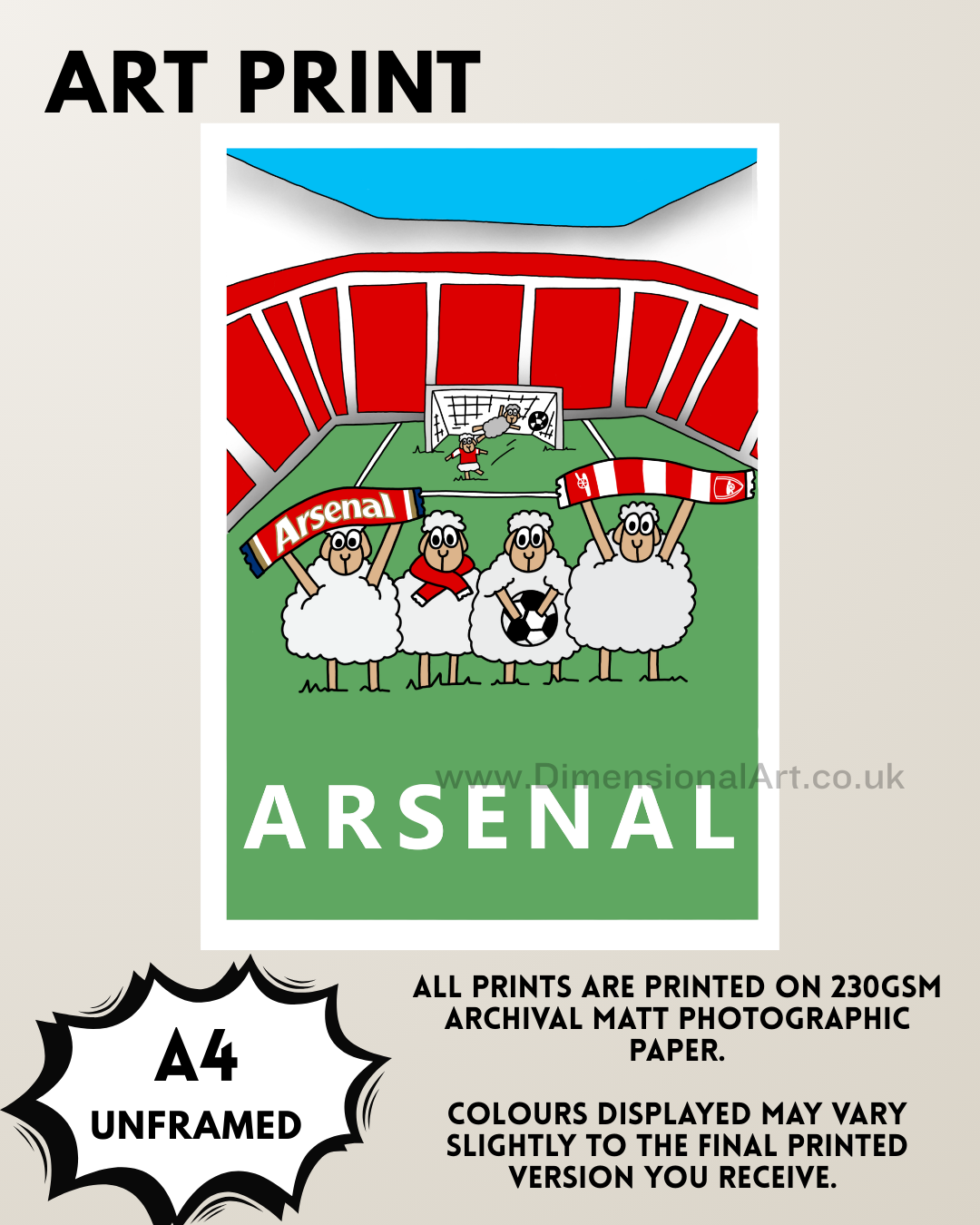 Arsenal Football Sheep A4 Print