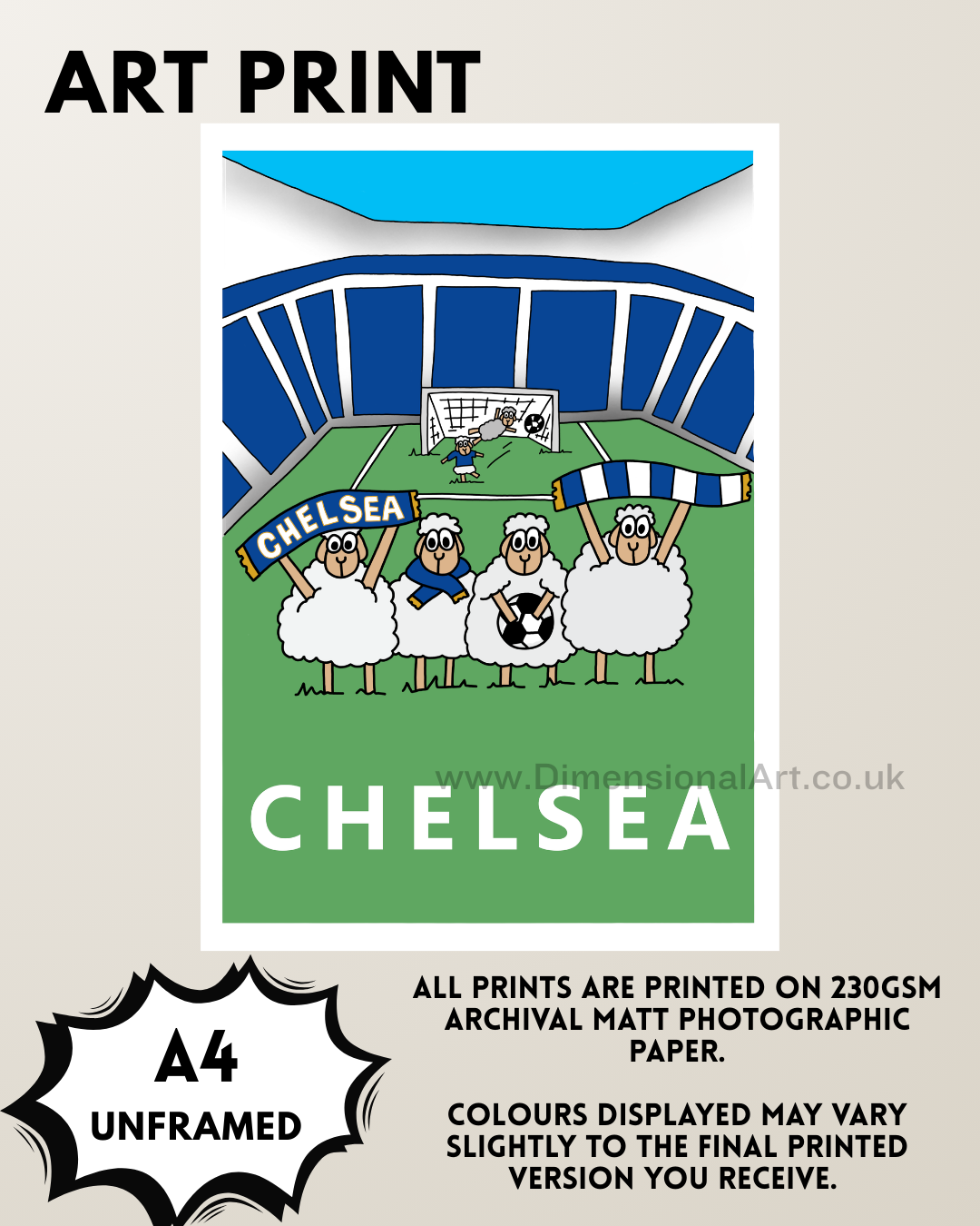 Chelsea Football Sheep A4 Print