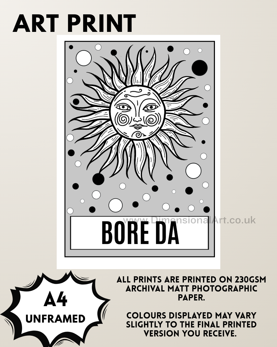 Bora Da (Good Morning) A4 Print- Grey - Welsh