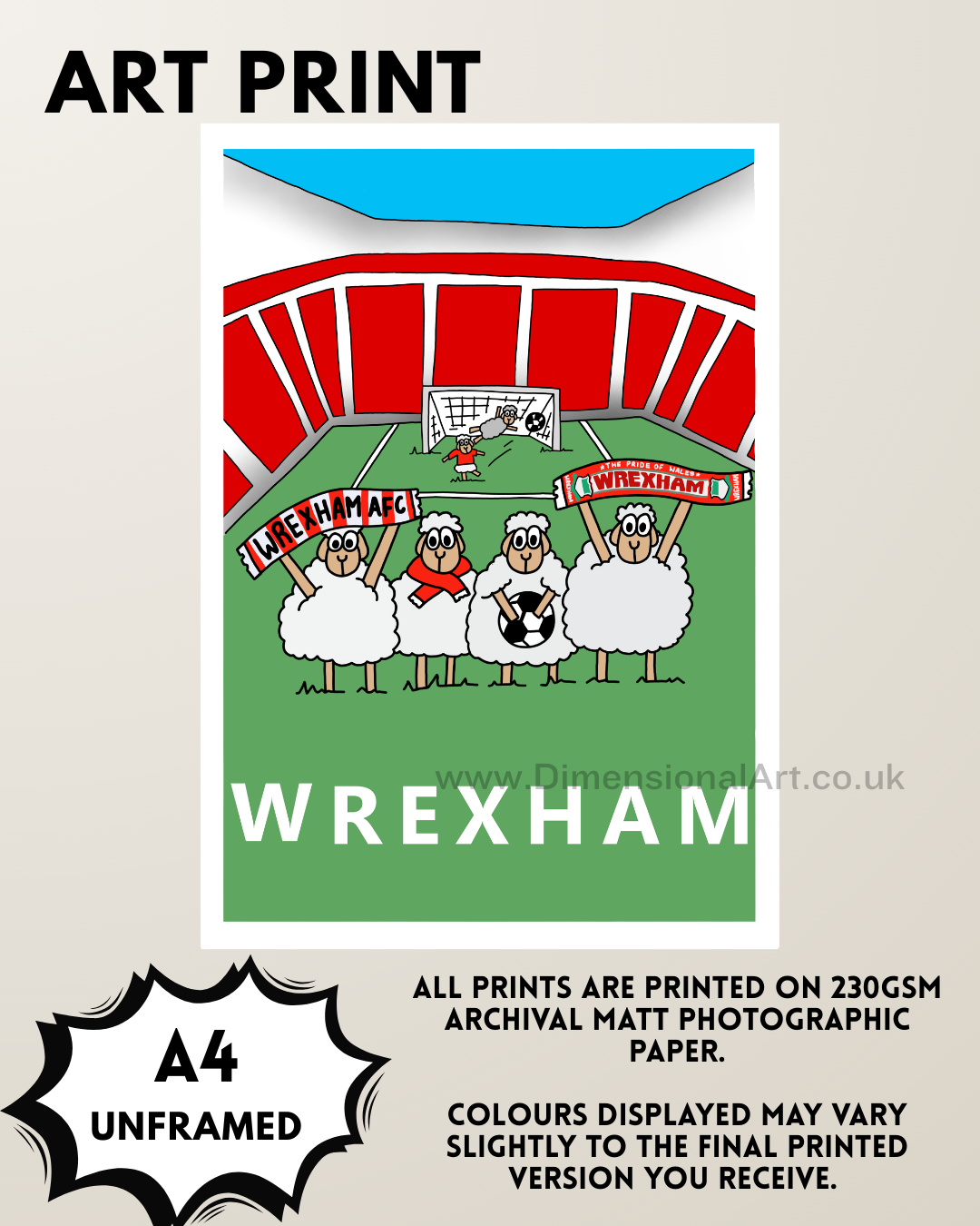 Wrexham Football Sheep A4 Print