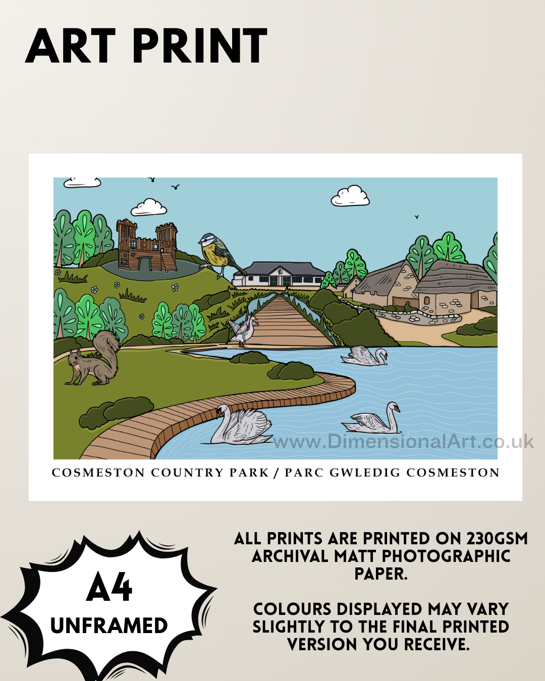 Cosmeston Country park Lake A4 Art Print