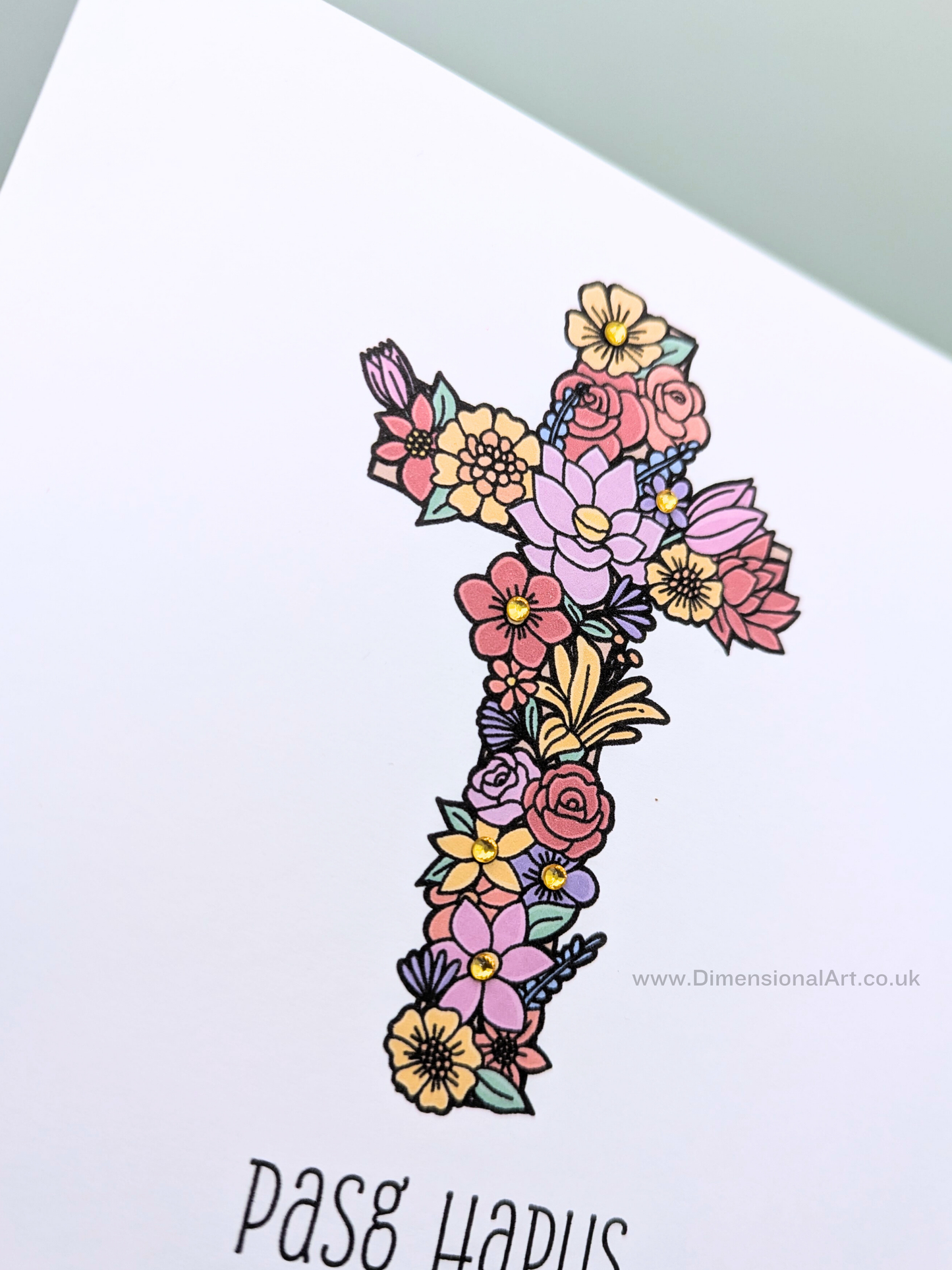 Flower Cross - Pasg Hapus - Happy Easter Card - Welsh