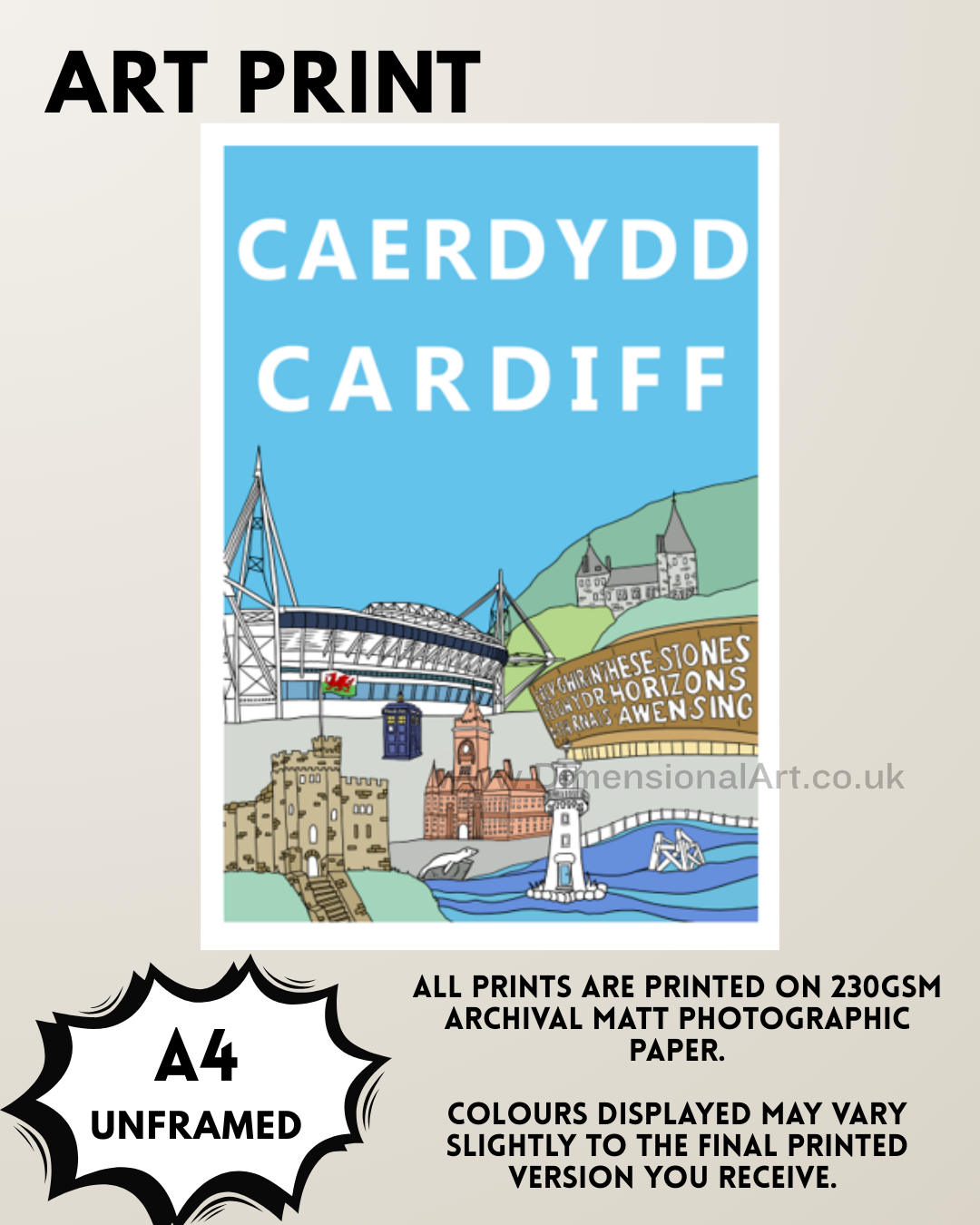 Cardiff Caerdydd A4 Print