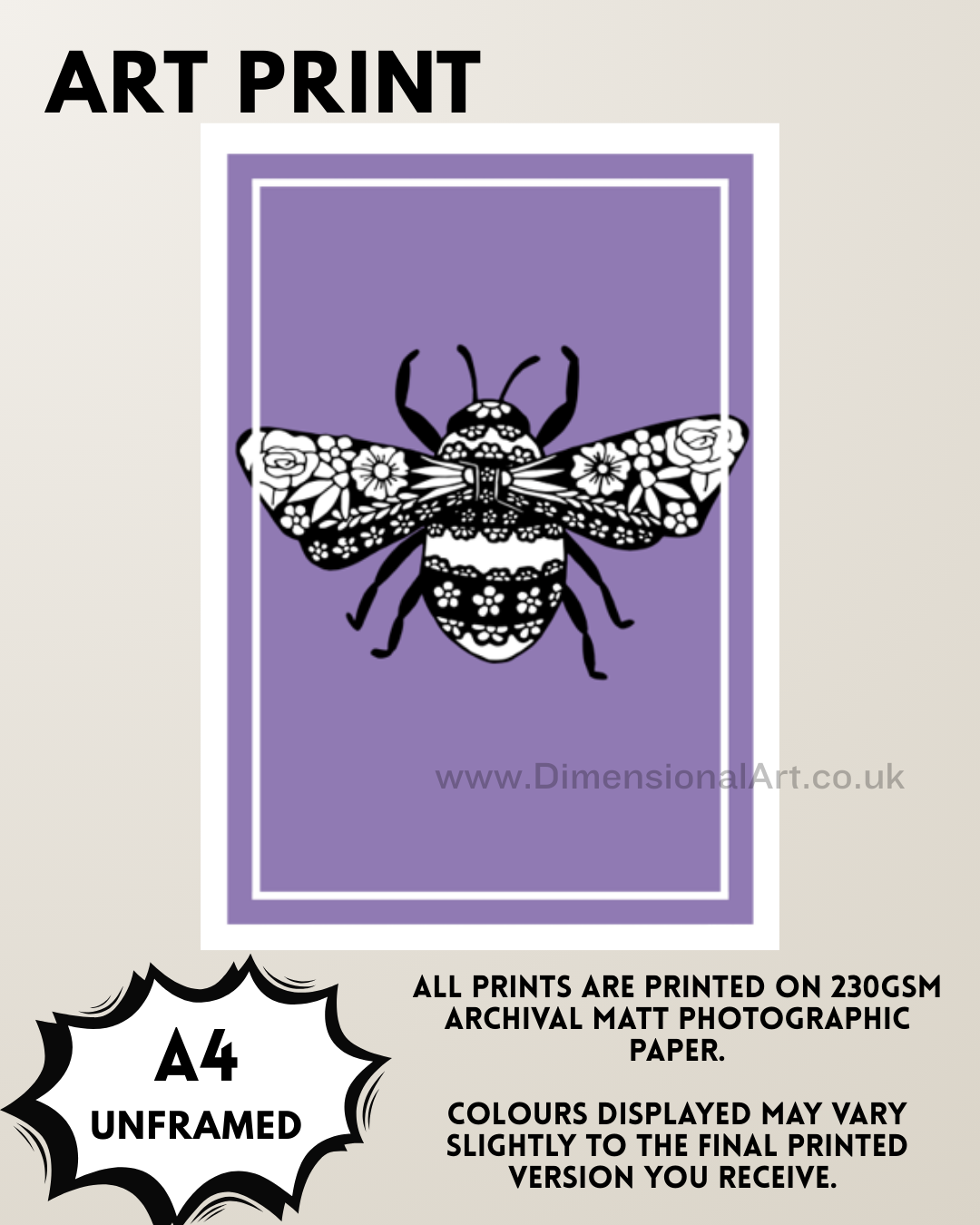 Bee A4 Print - Purple