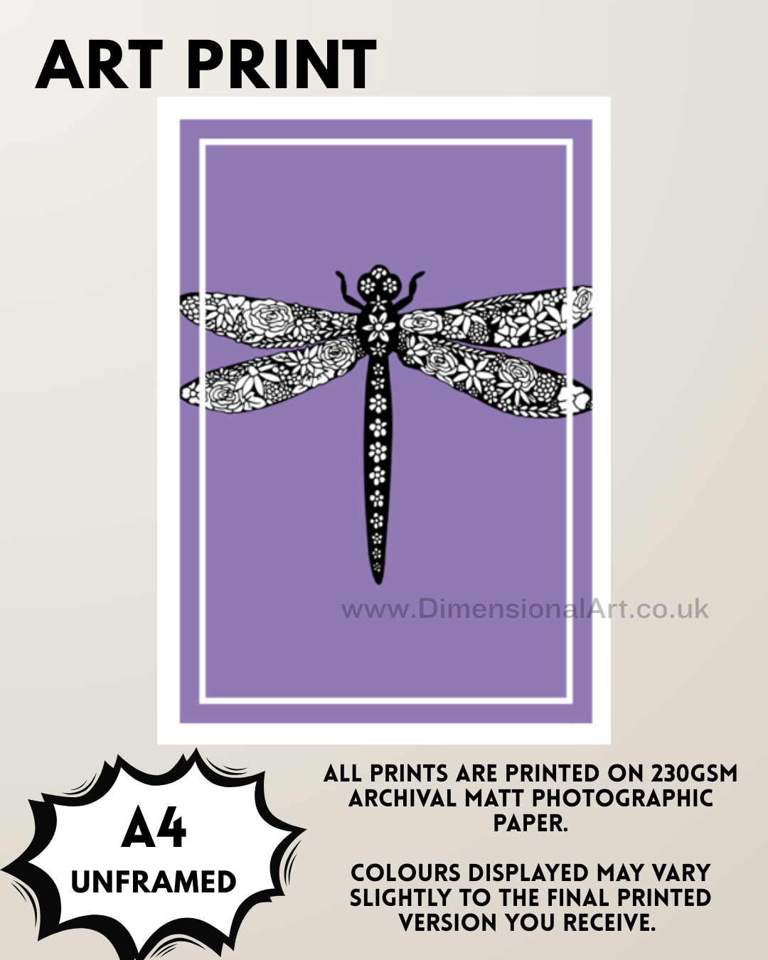 Dragonfly A4 Print - Purple
