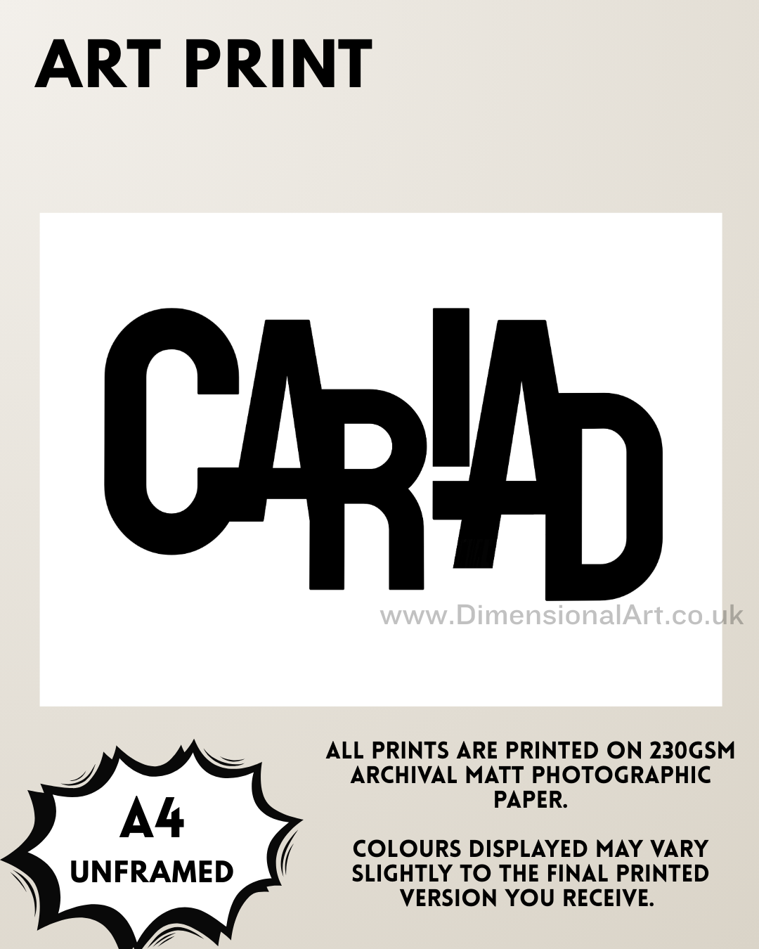 Cariad (Love) A4 Print - Welsh