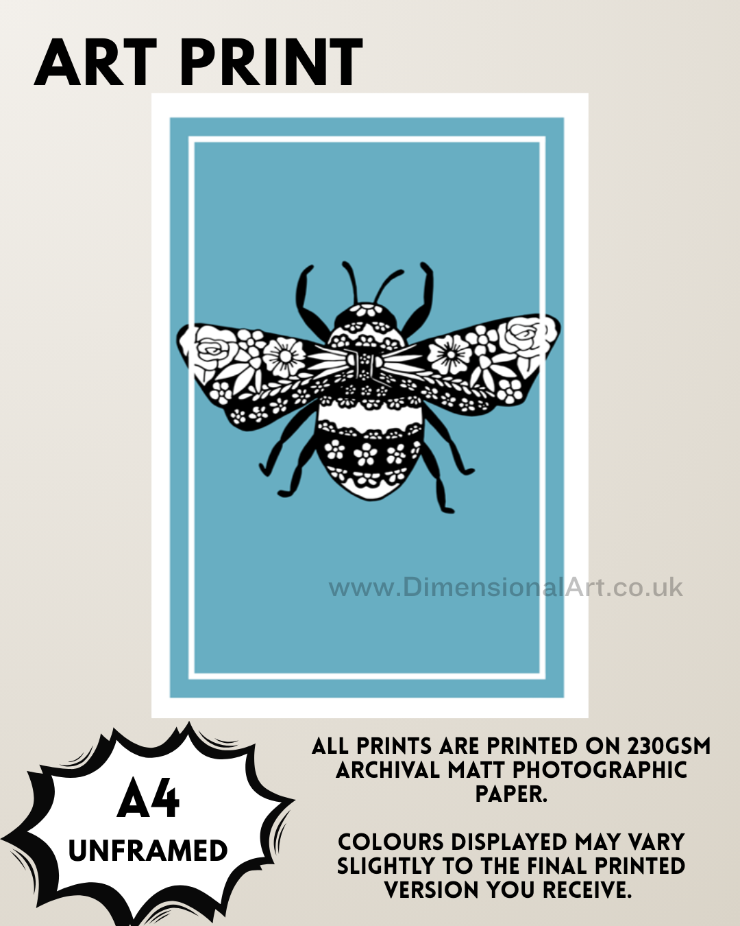 Bee A4 Print - blue