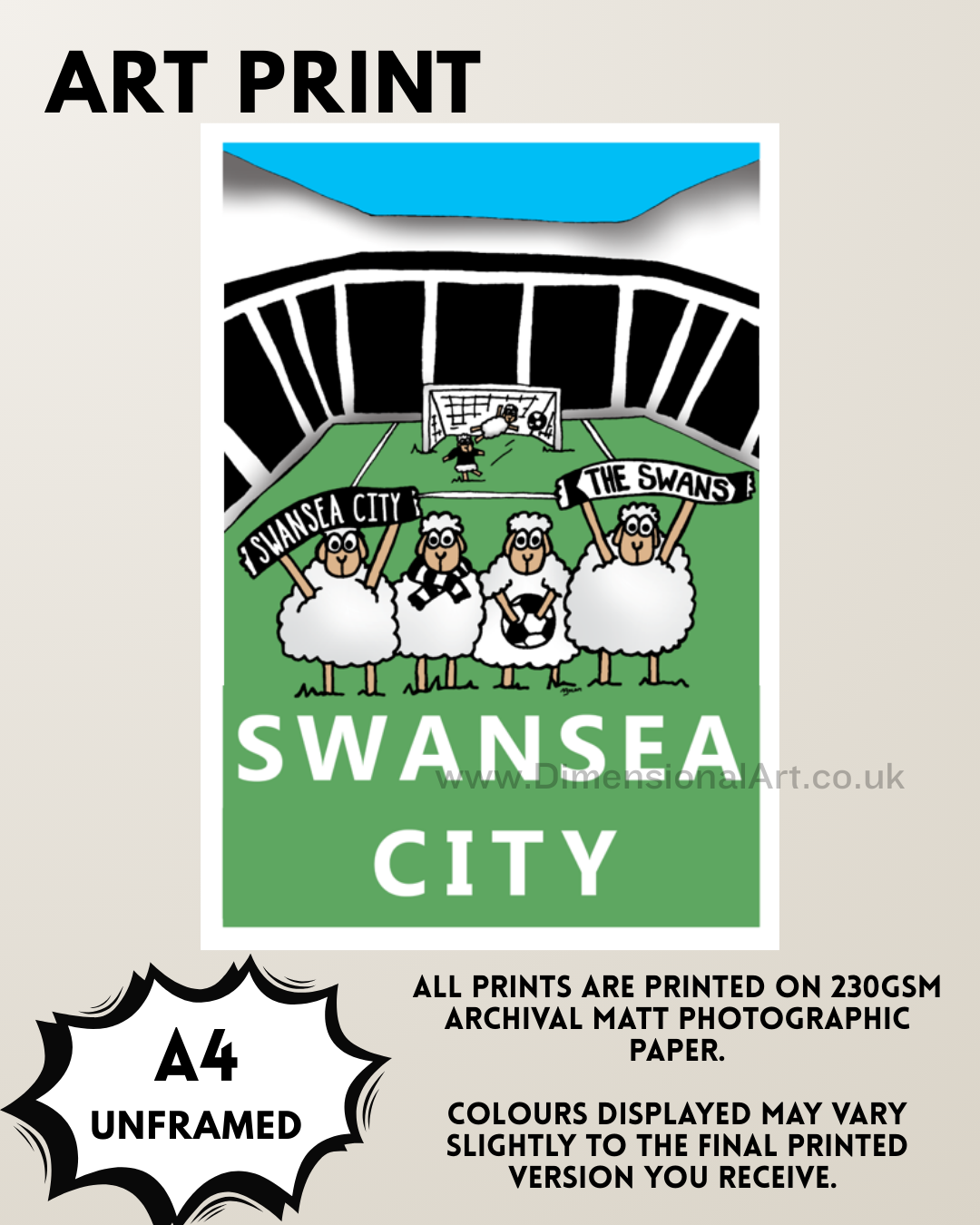 Swansea City Football Sheep A4 Print