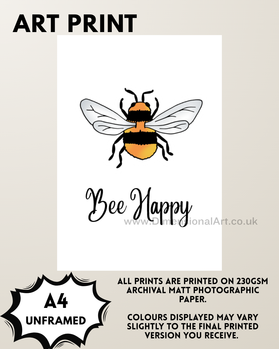 Bee Happy A4 Print