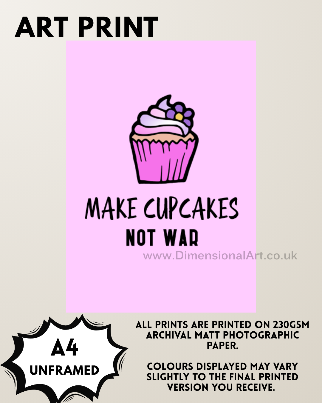 make cupcakes not war A4 Print