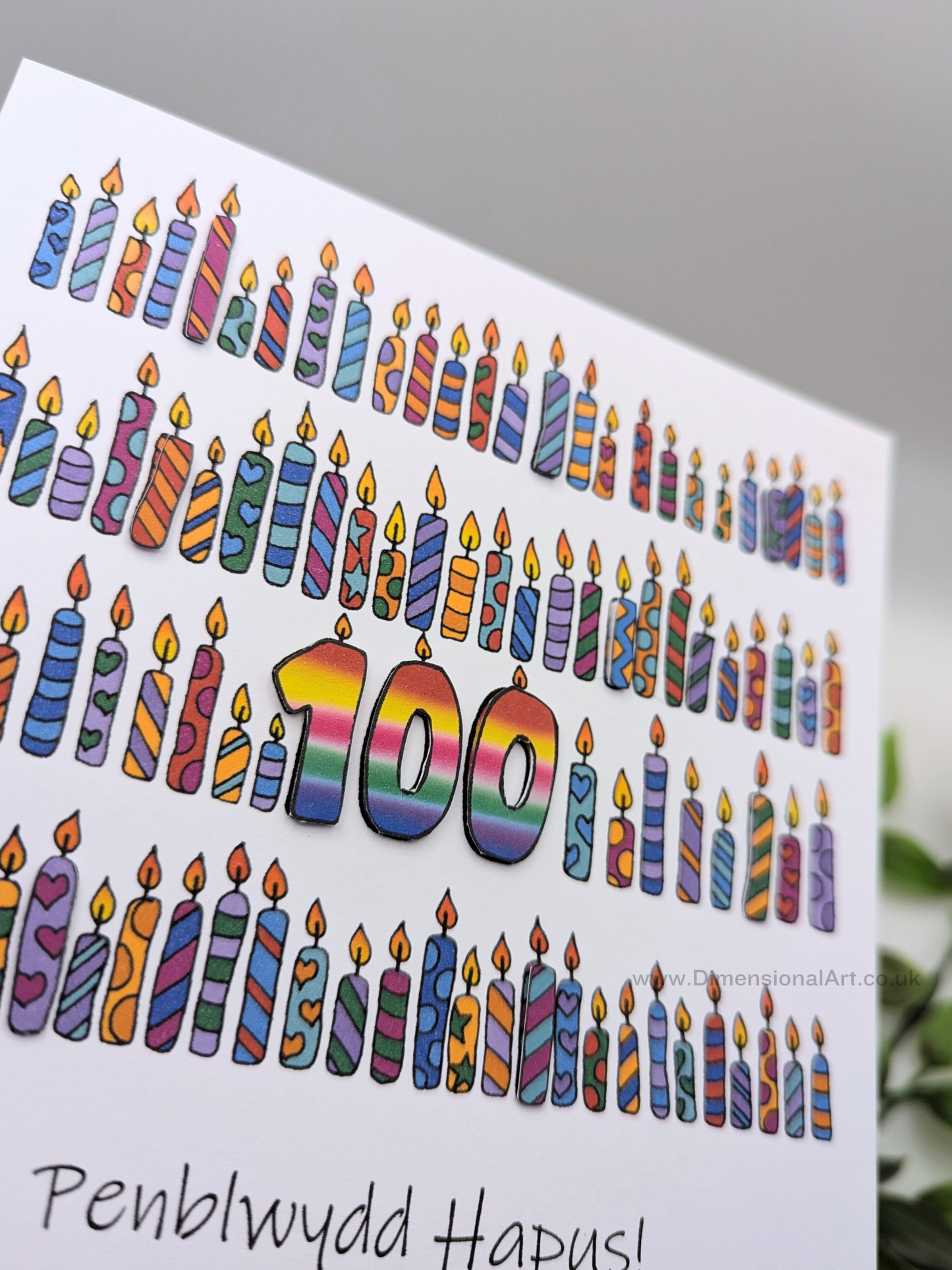 100 Candles Penblwydd Hapus (Birthday Card) 100th
