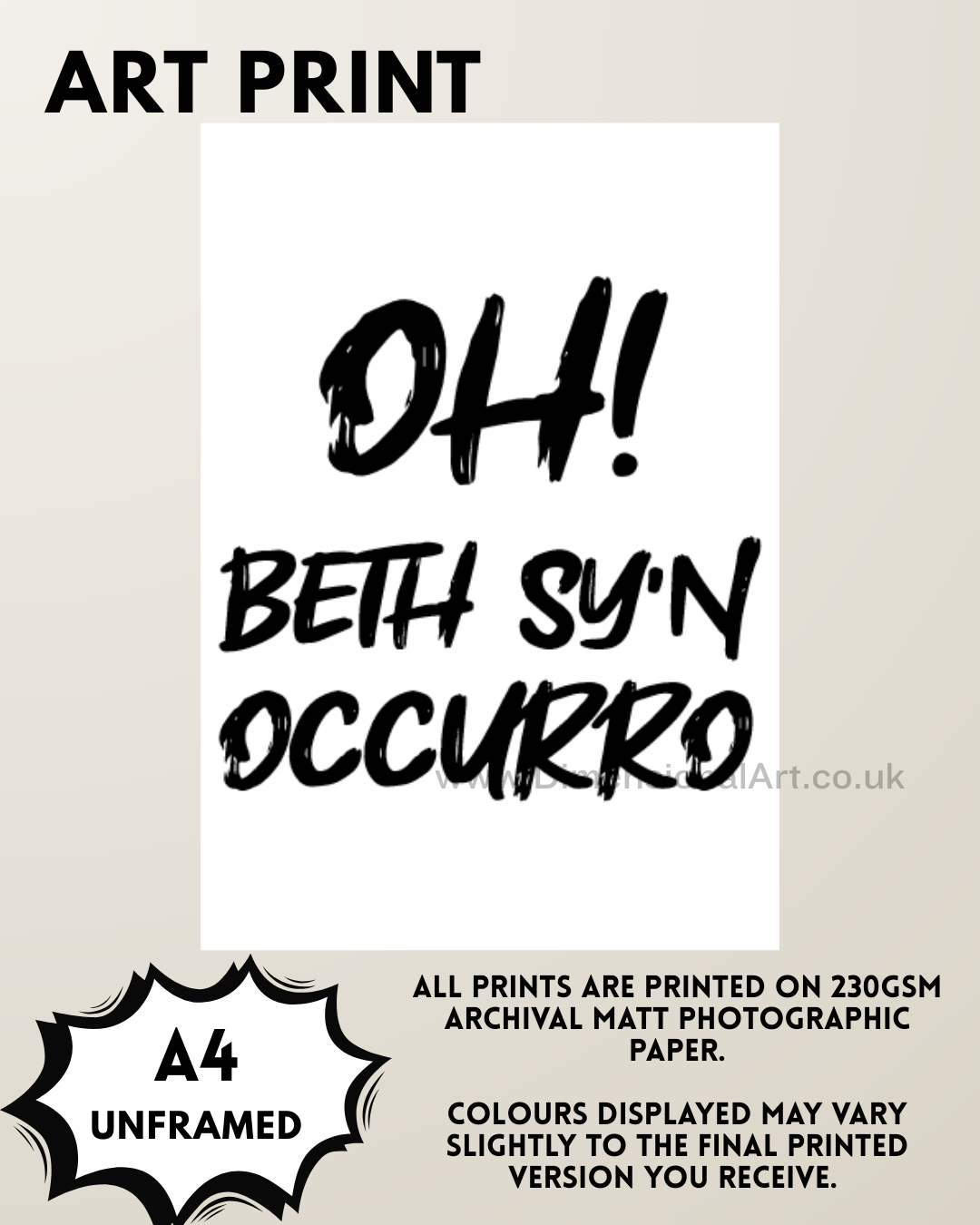 Oh beth sy'n occurro - Oh what's occurring (Gavin and Stacey) A4 Print