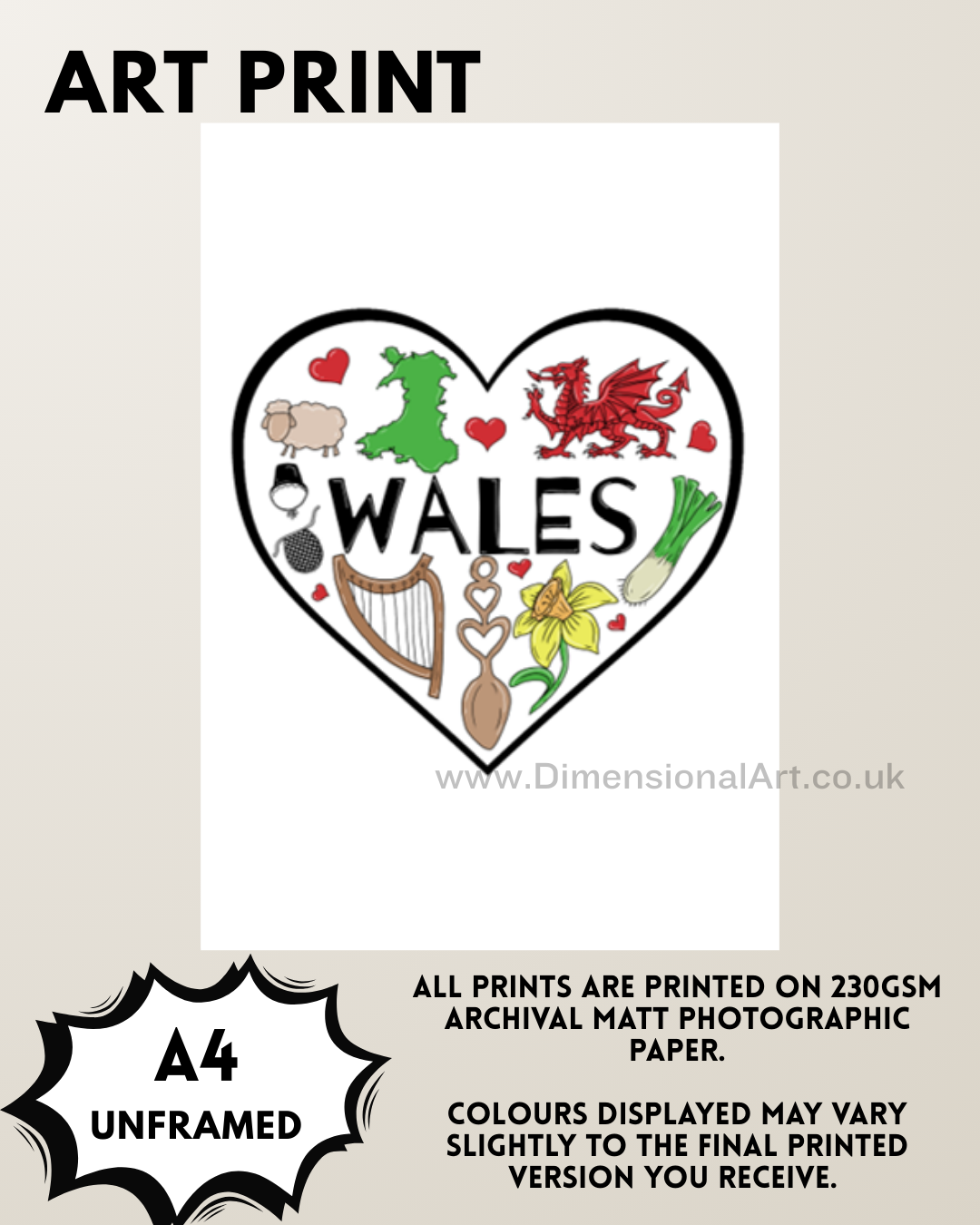 Wales - Welsh Heart A4 Print