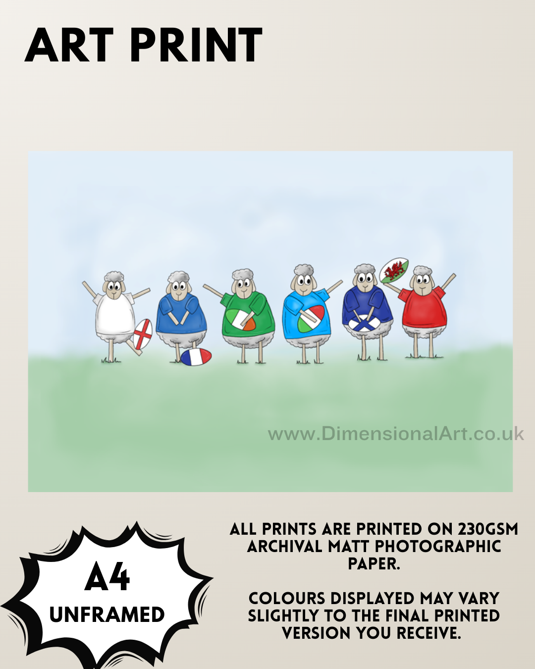 Sheep- 6 Nations - A4 Art Print