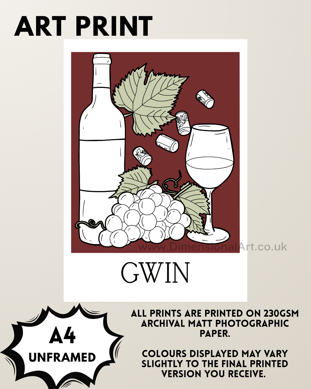 Gwin A4 Welsh Art Print - Wine