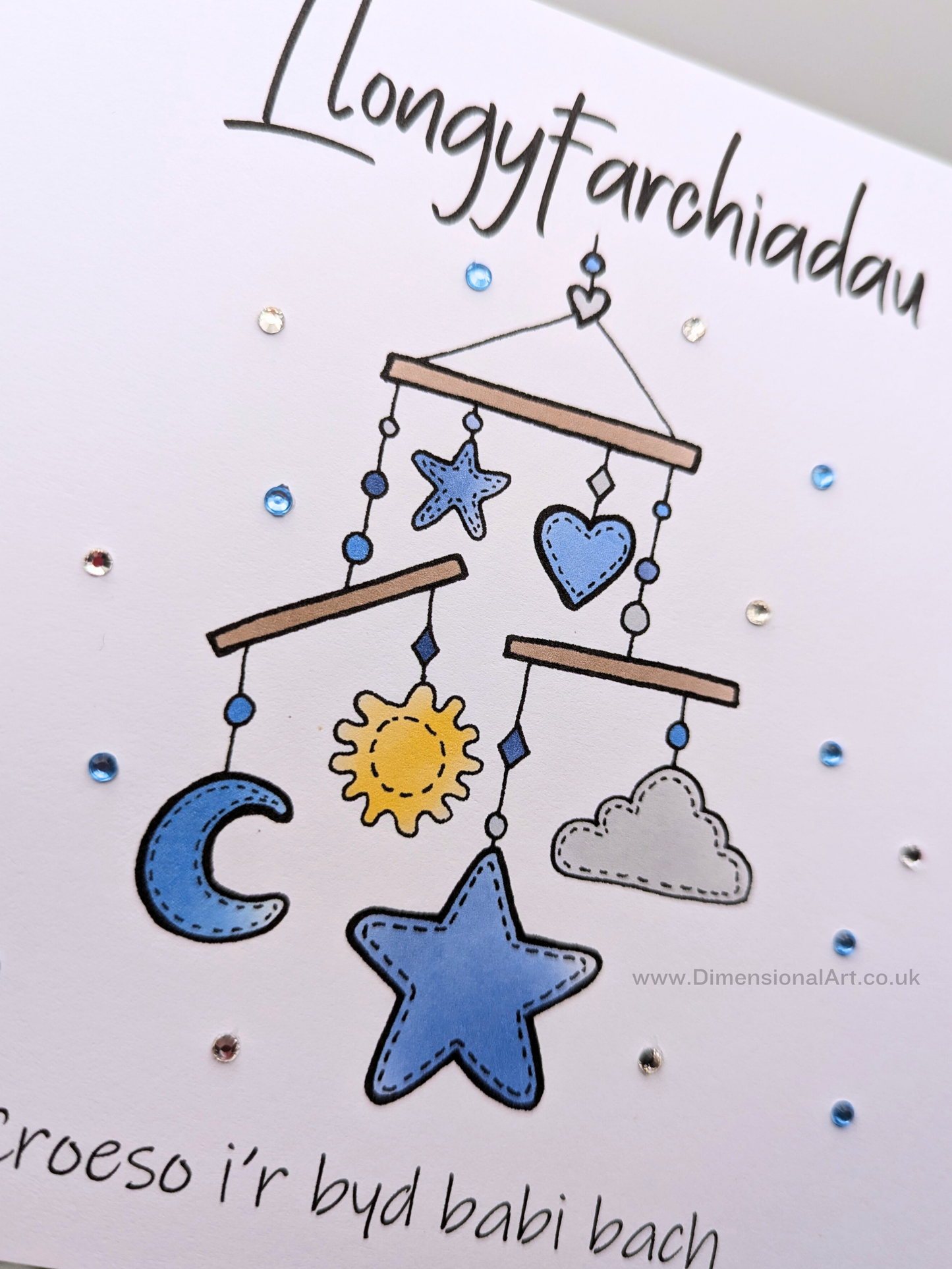 GLAS - Llongyfarchiadau - croeso i'r byd babi bach (New Baby) Card - Welsh