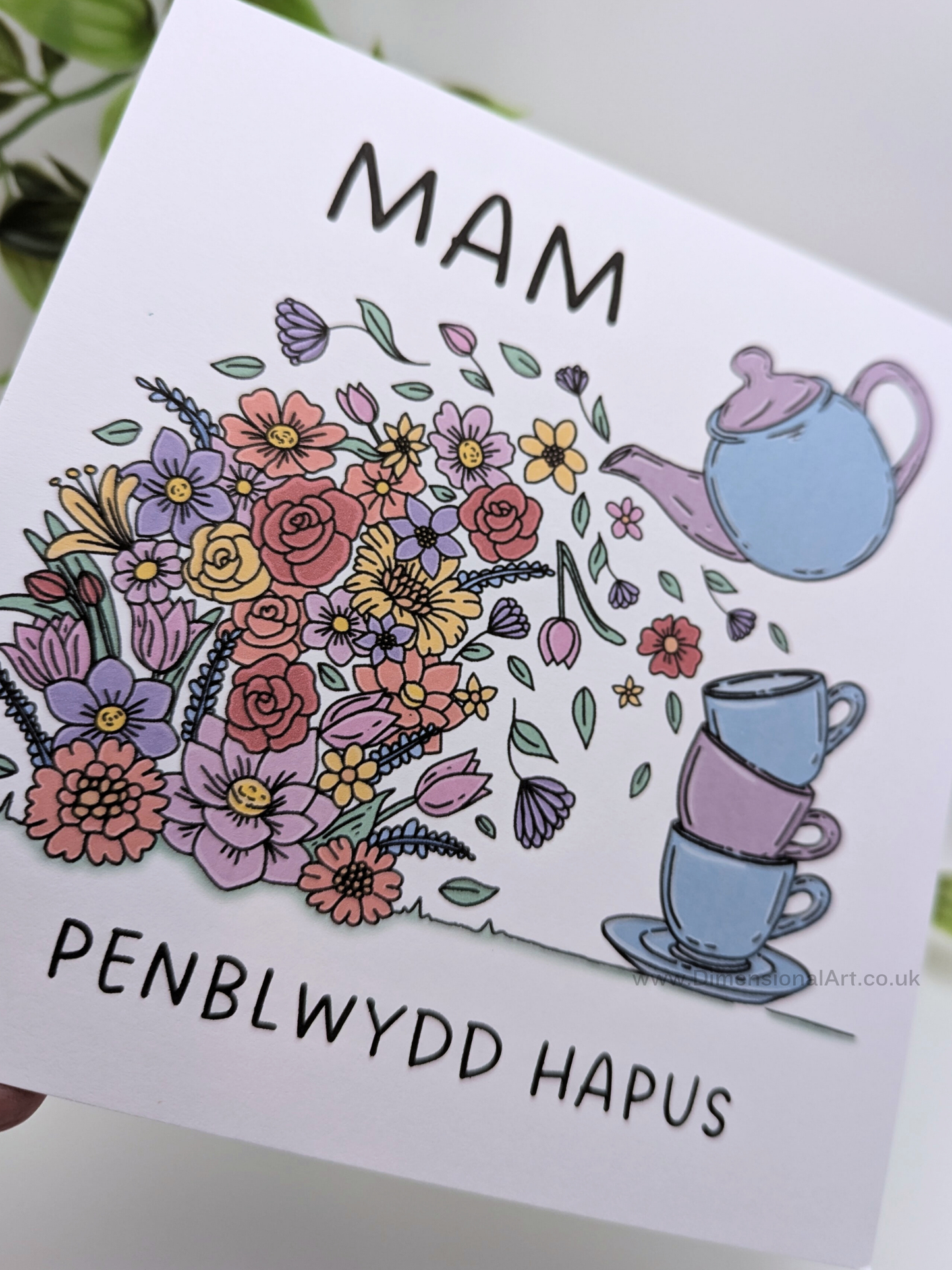 MAM Teapot Flowers Penblwydd Hapus (Birthday Card)