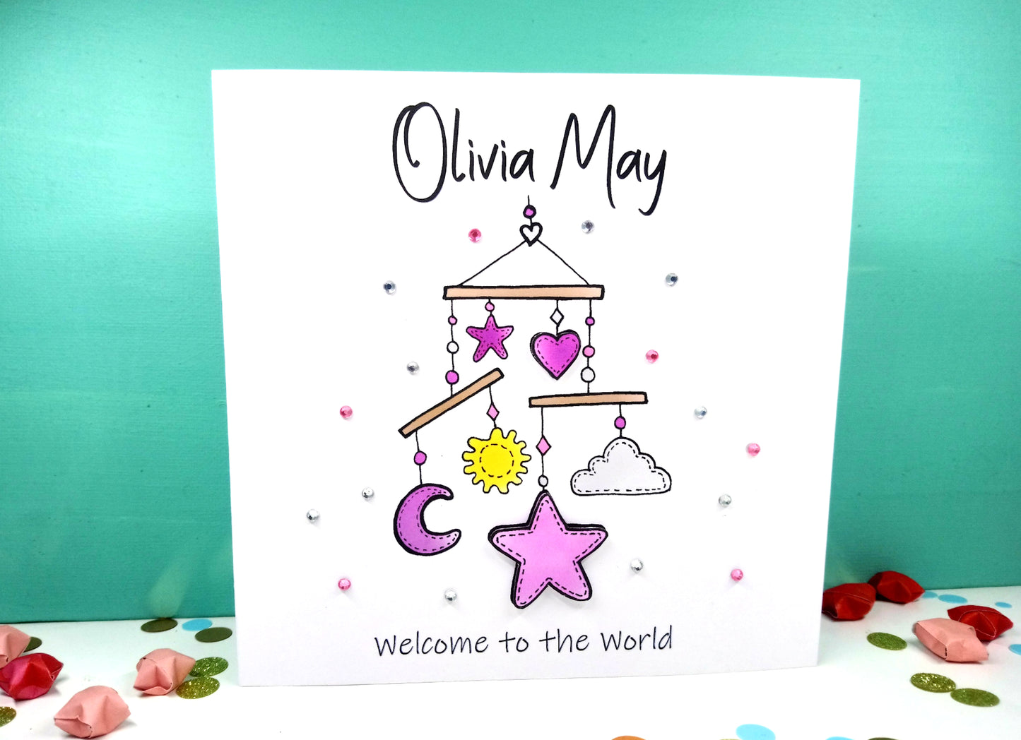 PERSONALISED Welcome to the world - PINK Mobile New Baby Card