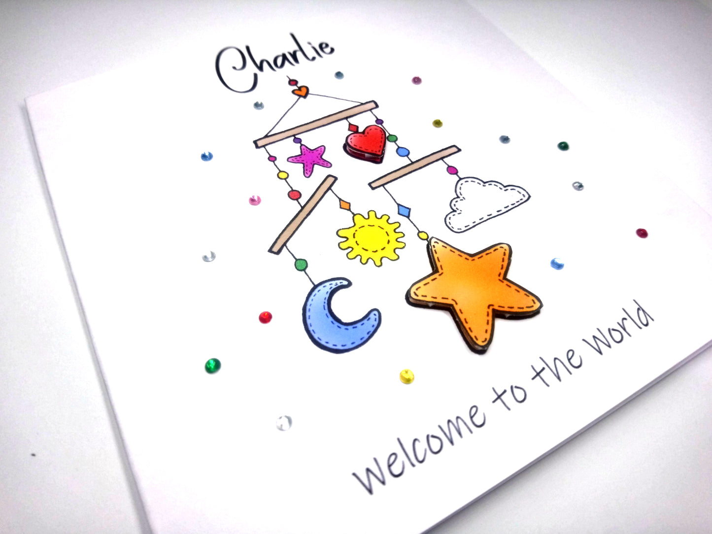 PERSONALISED Welcome to the world - RAINBOW Mobile New Baby Card