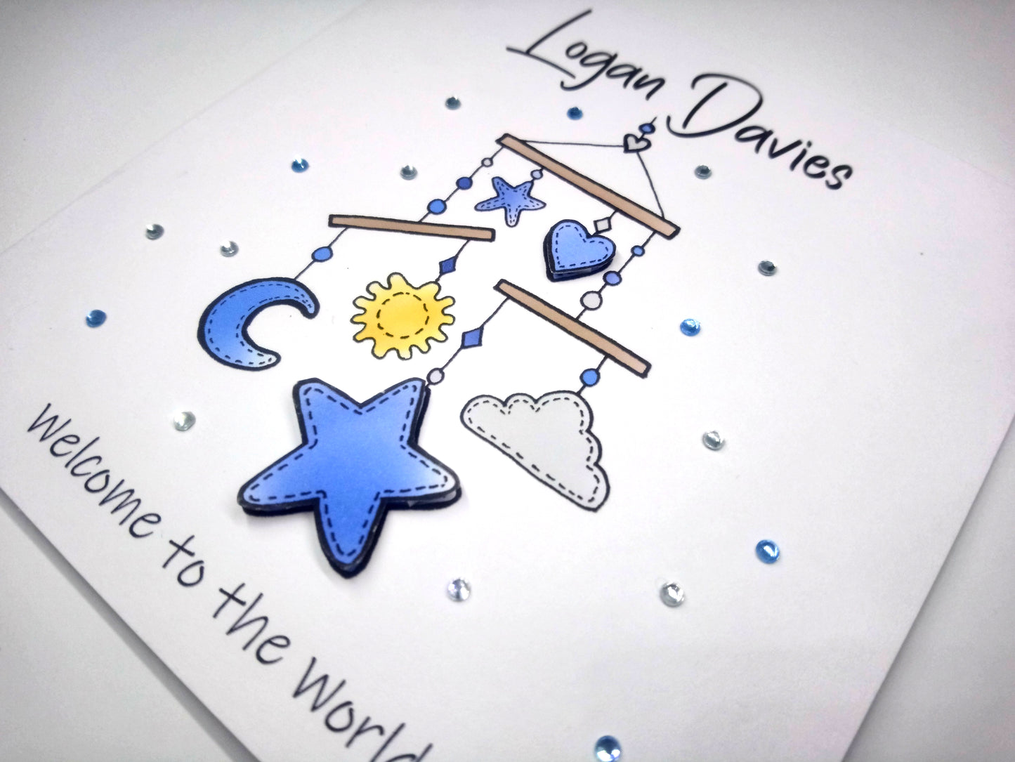 PERSONALISED Welcome to the world - Blue Mobile New Baby Card