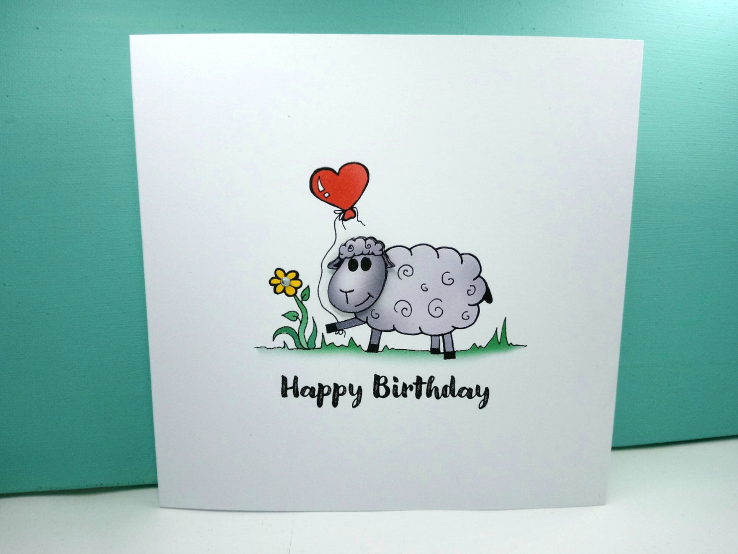 Sheep heart balloon Birthday Card