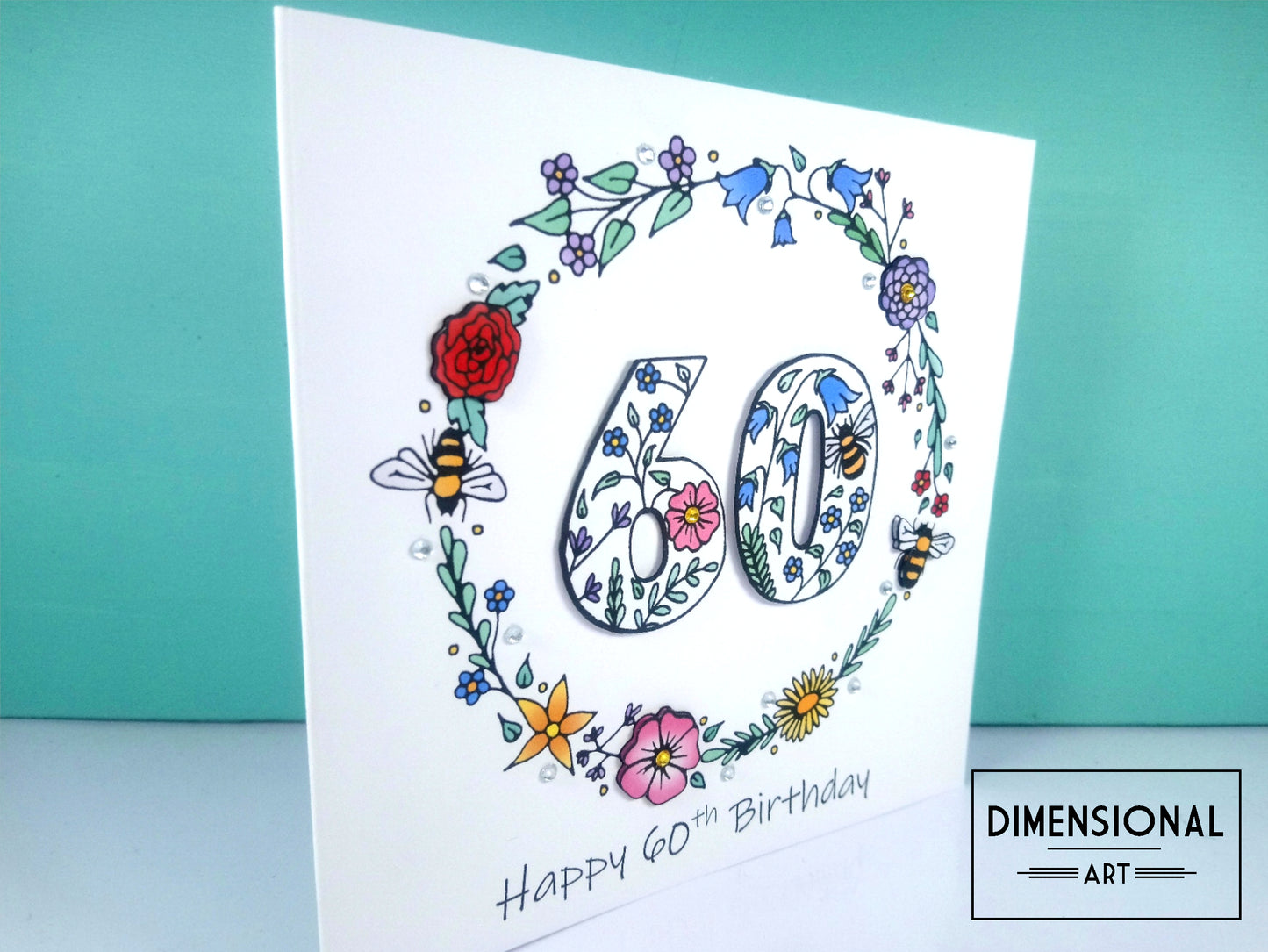 60th Flowers and Bees Birthday Card
