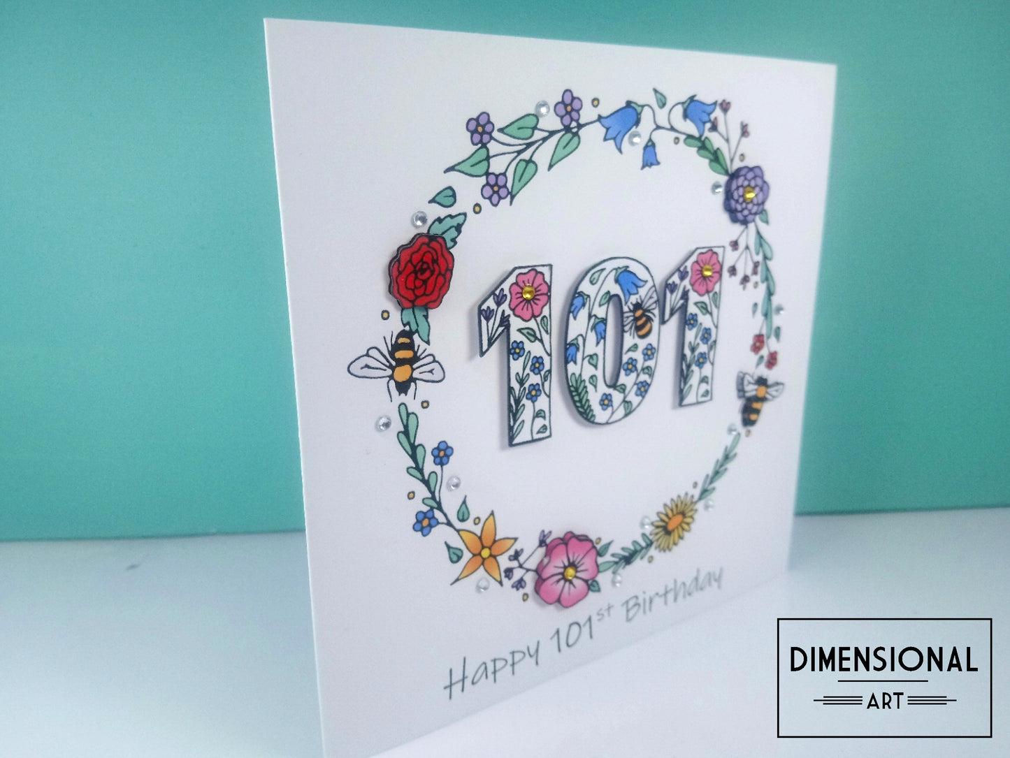 101st Flowers and Bees Birthday Card
