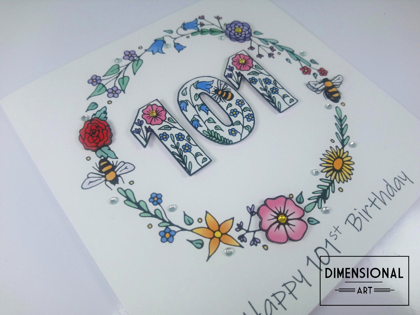 101st Flowers and Bees Birthday Card