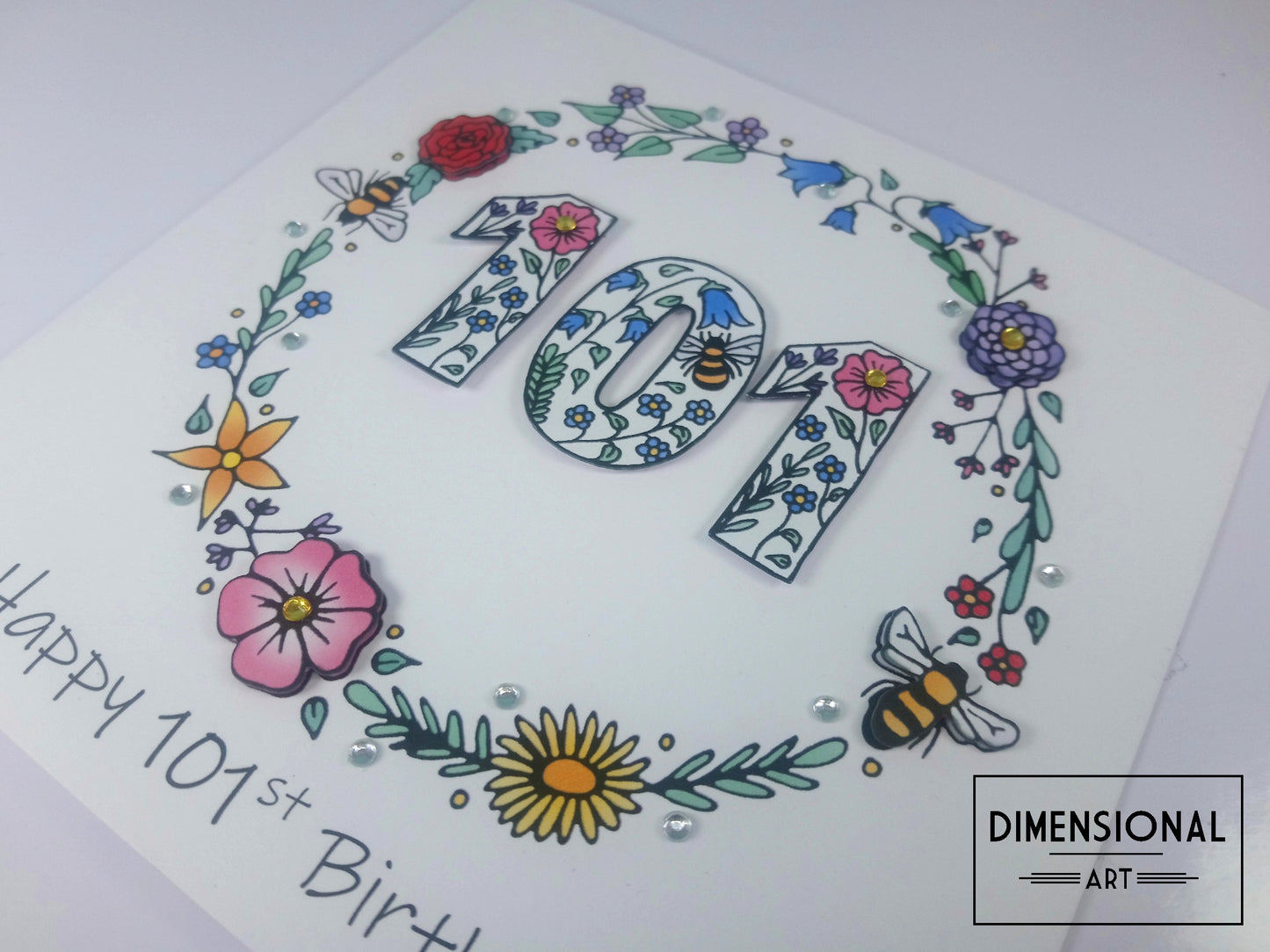 101st Flowers and Bees Birthday Card
